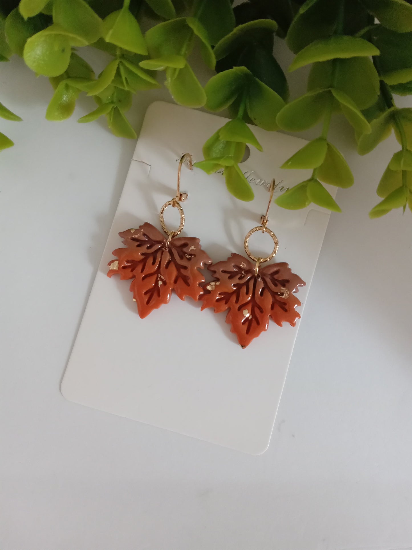 Fall Leaf Drop Earrings - Handmade Polymer Clay Maple/Autumn Jewelry for Women