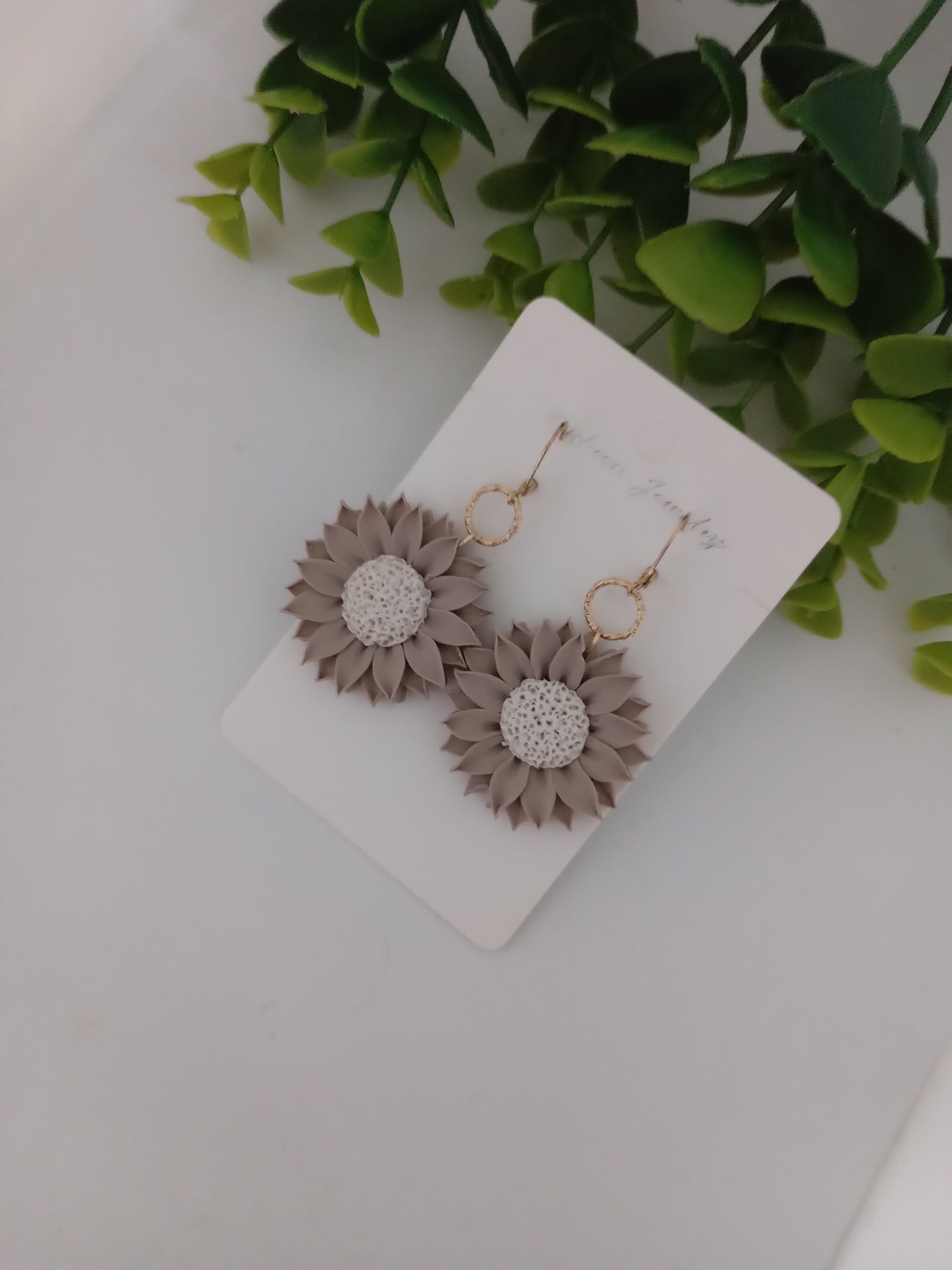 Polymer Clay Sunflower Earrings- Handmade Beige Flower Dangles for Women