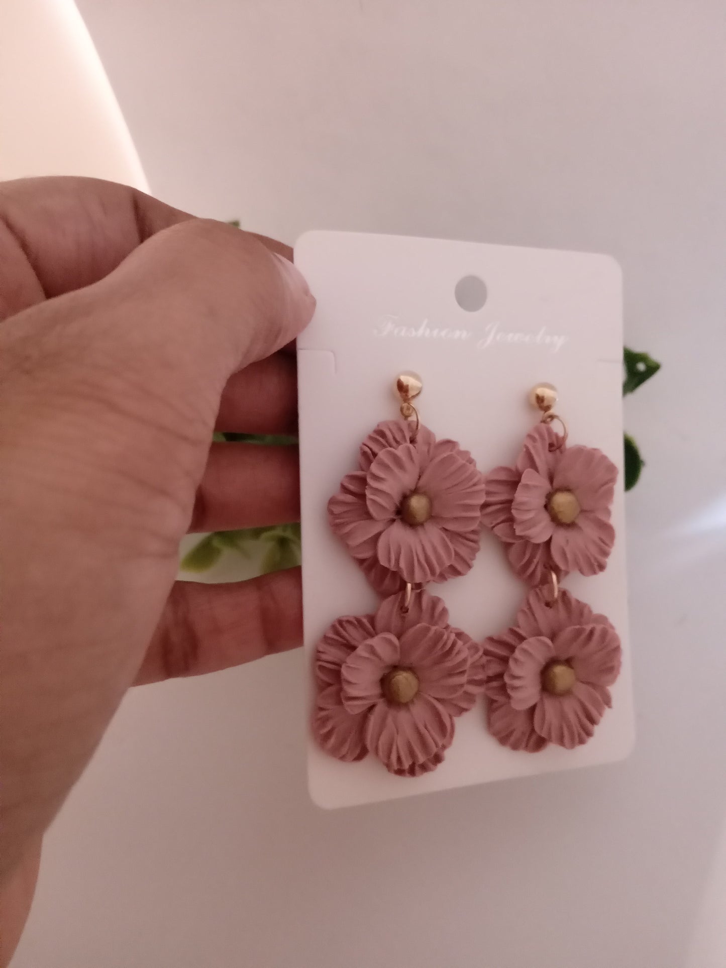 Handmade Dusty Rose Flower Statement Earrings – Lightweight Polymer Clay Floral Jewelry for Women, Elegant Wedding & Everyday Wear