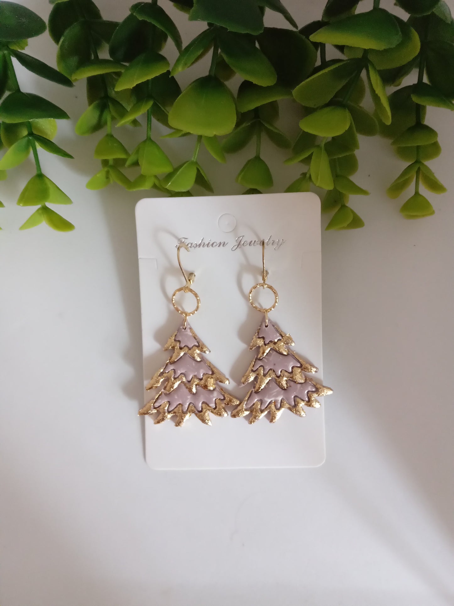 Bold Christmas Tree Polymer Clay Earrings with Gold Foil - Handmade Holiday Jewelry for Women