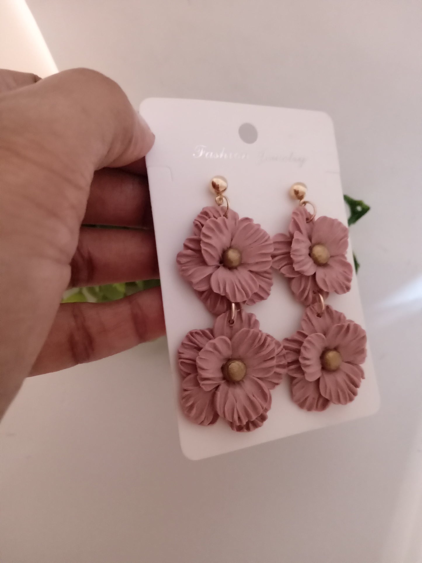 Handmade Dusty Rose Flower Statement Earrings – Lightweight Polymer Clay Floral Jewelry for Women, Elegant Wedding & Everyday Wear