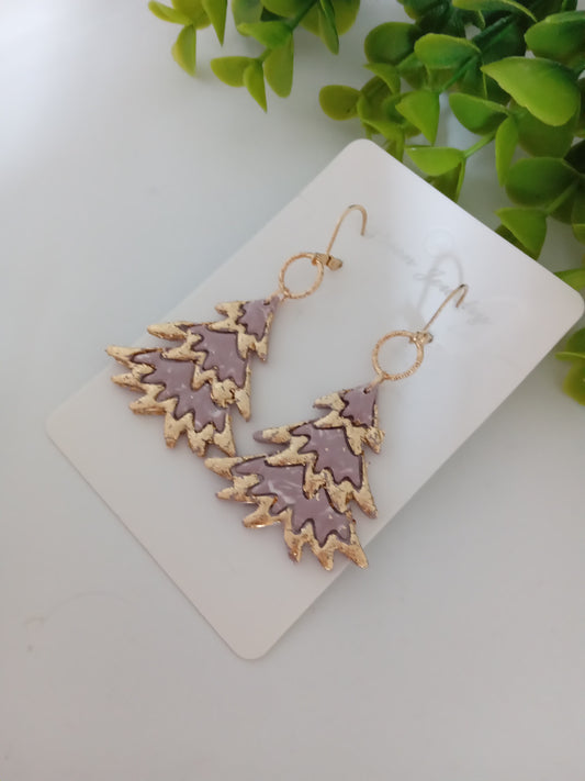 Bold Christmas Tree Polymer Clay Earrings with Gold Foil - Handmade Holiday Jewelry for Women
