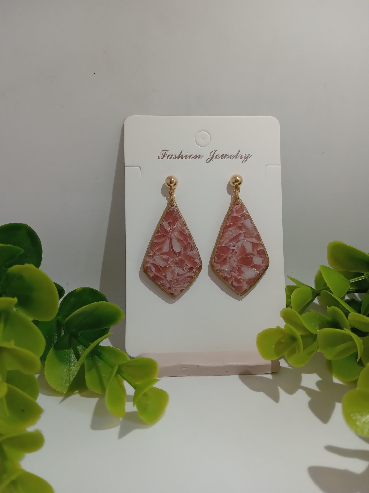 Elegant Pink Marbled Earrings- Handmade Statement Jewelry Gift