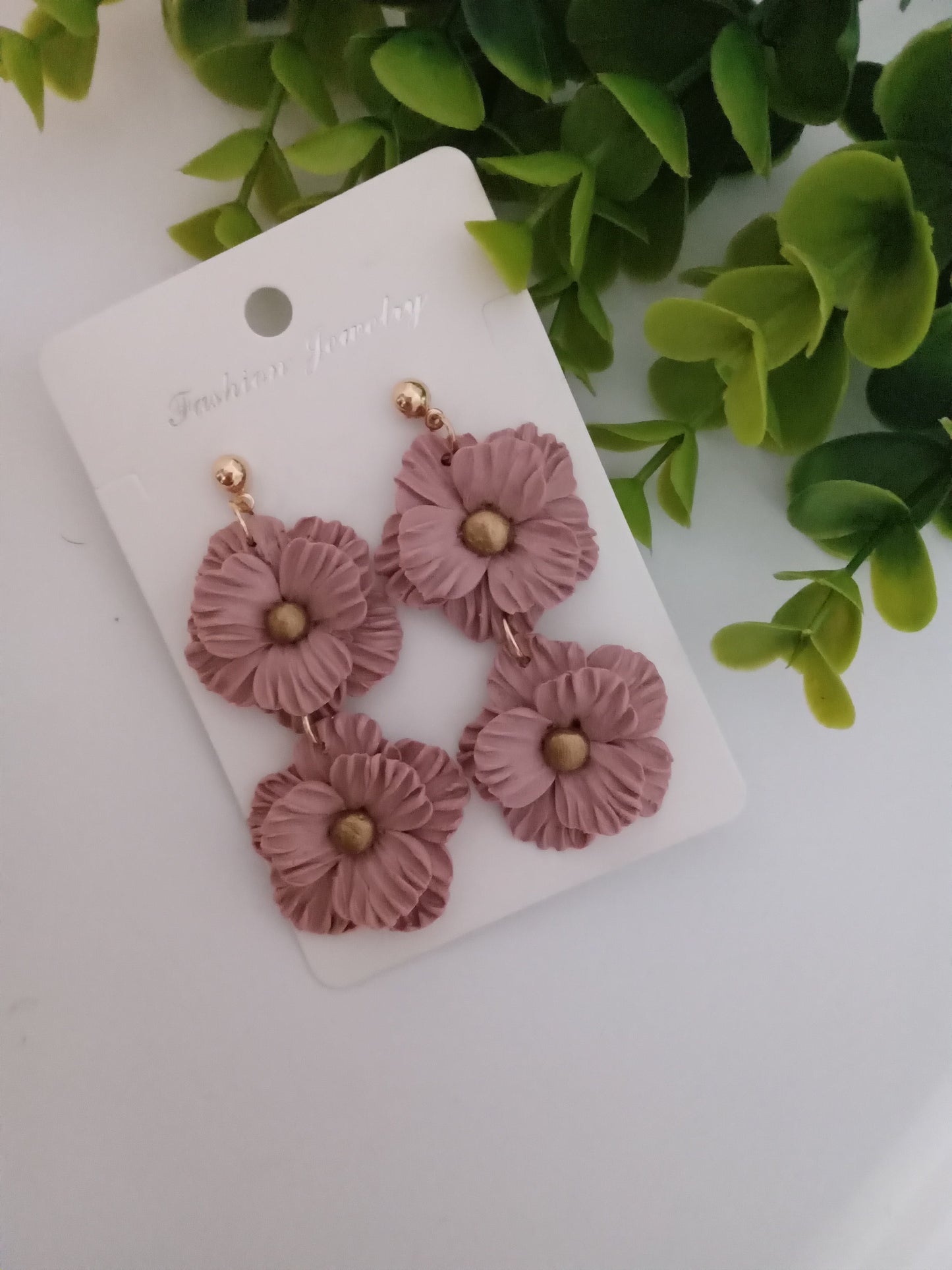 Handmade Dusty Rose Flower Statement Earrings – Lightweight Polymer Clay Floral Jewelry for Women, Elegant Wedding & Everyday Wear