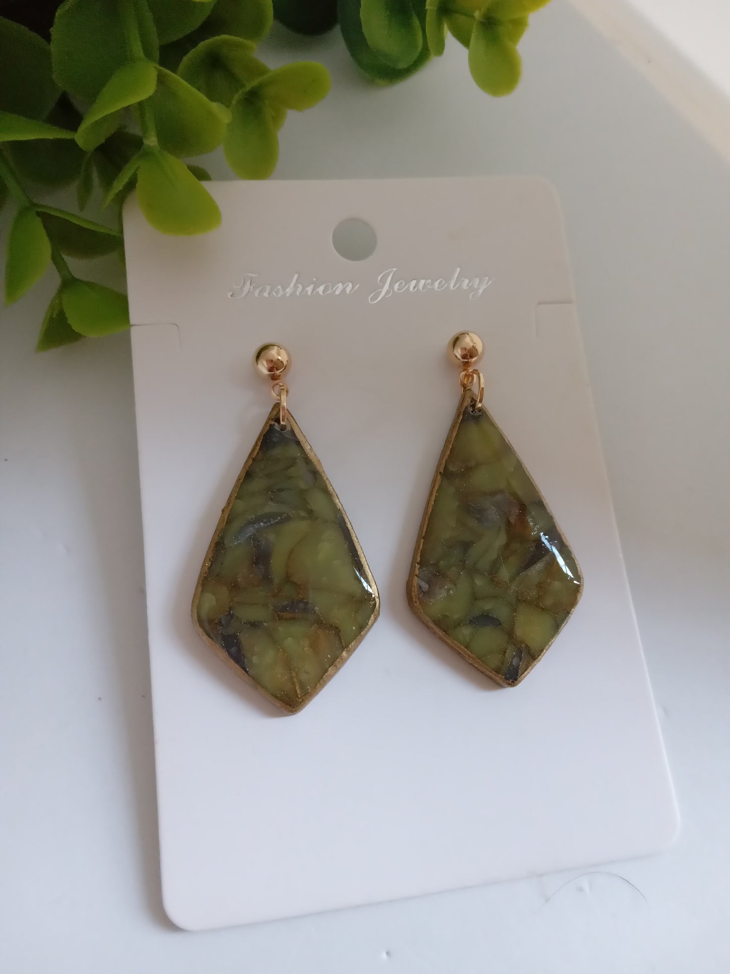 Handmade Green Marble Statement Drop Earrings – Lightweight Geometric Jewelry for Women, Elegant Everyday or Party Wear