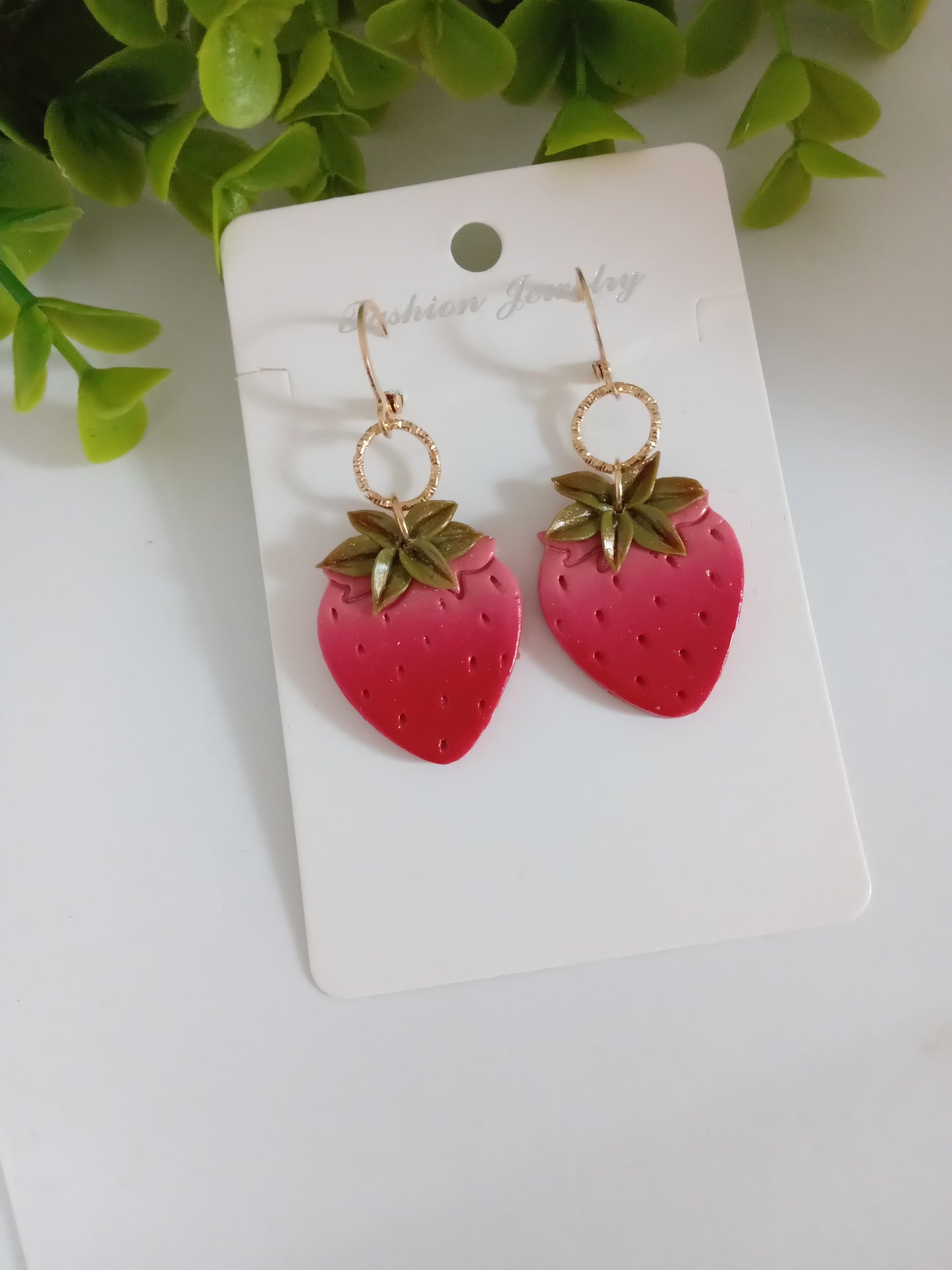Handmade Strawberry Dangle Earrings- Cute Polymer Clay Fruit Jewelry for women & Girls