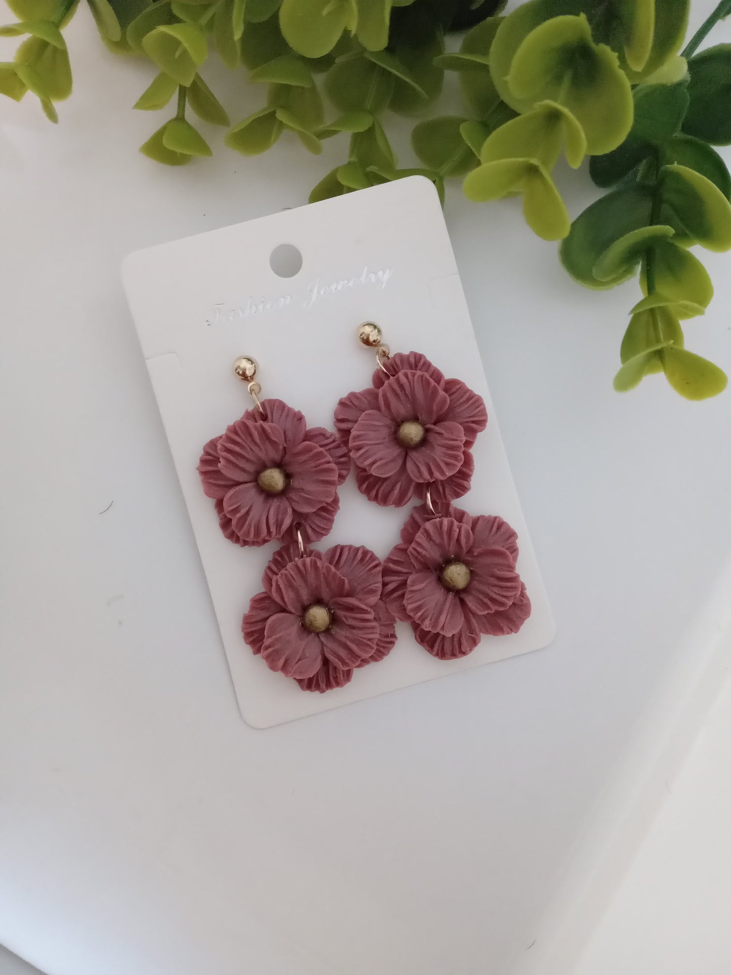 Handmade Dusty Rose Flower Statement Earrings – Lightweight Polymer Clay Floral Jewelry for Women, Elegant Wedding & Everyday Wear
