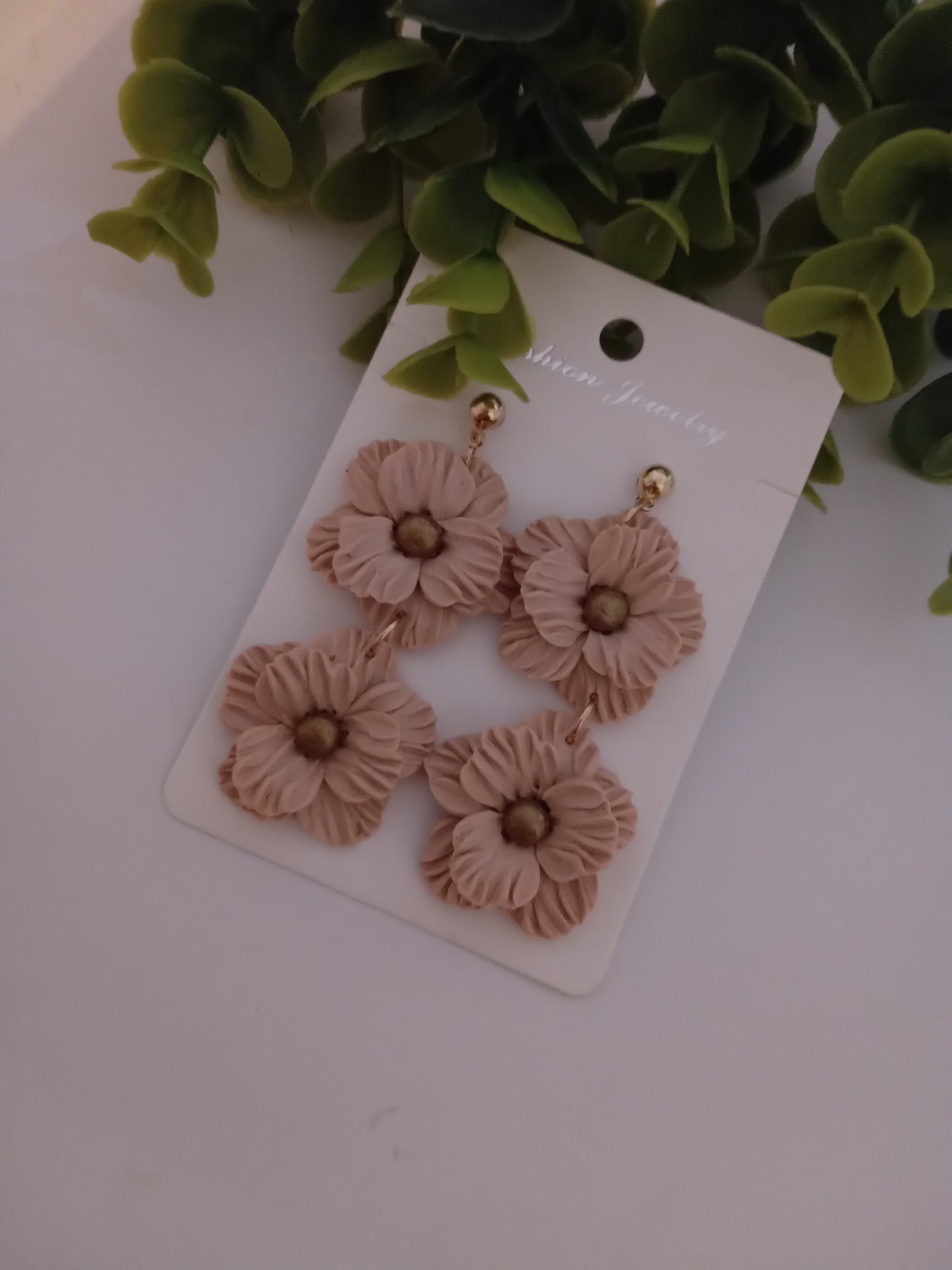 Handmade Dusty Rose Flower Statement Earrings – Lightweight Polymer Clay Floral Jewelry for Women, Elegant Wedding & Everyday Wear
