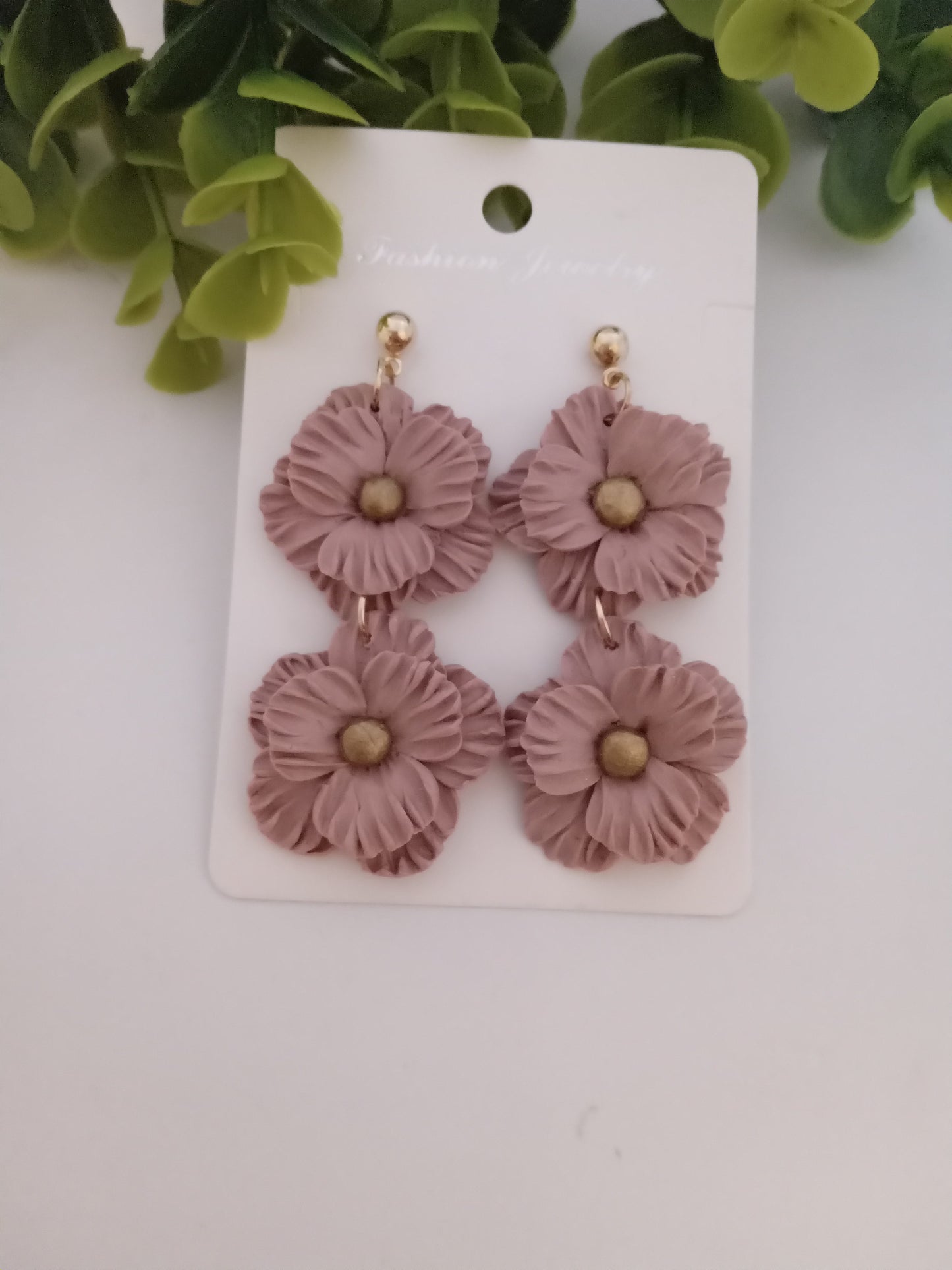 Handmade Dusty Rose Flower Statement Earrings – Lightweight Polymer Clay Floral Jewelry for Women, Elegant Wedding & Everyday Wear