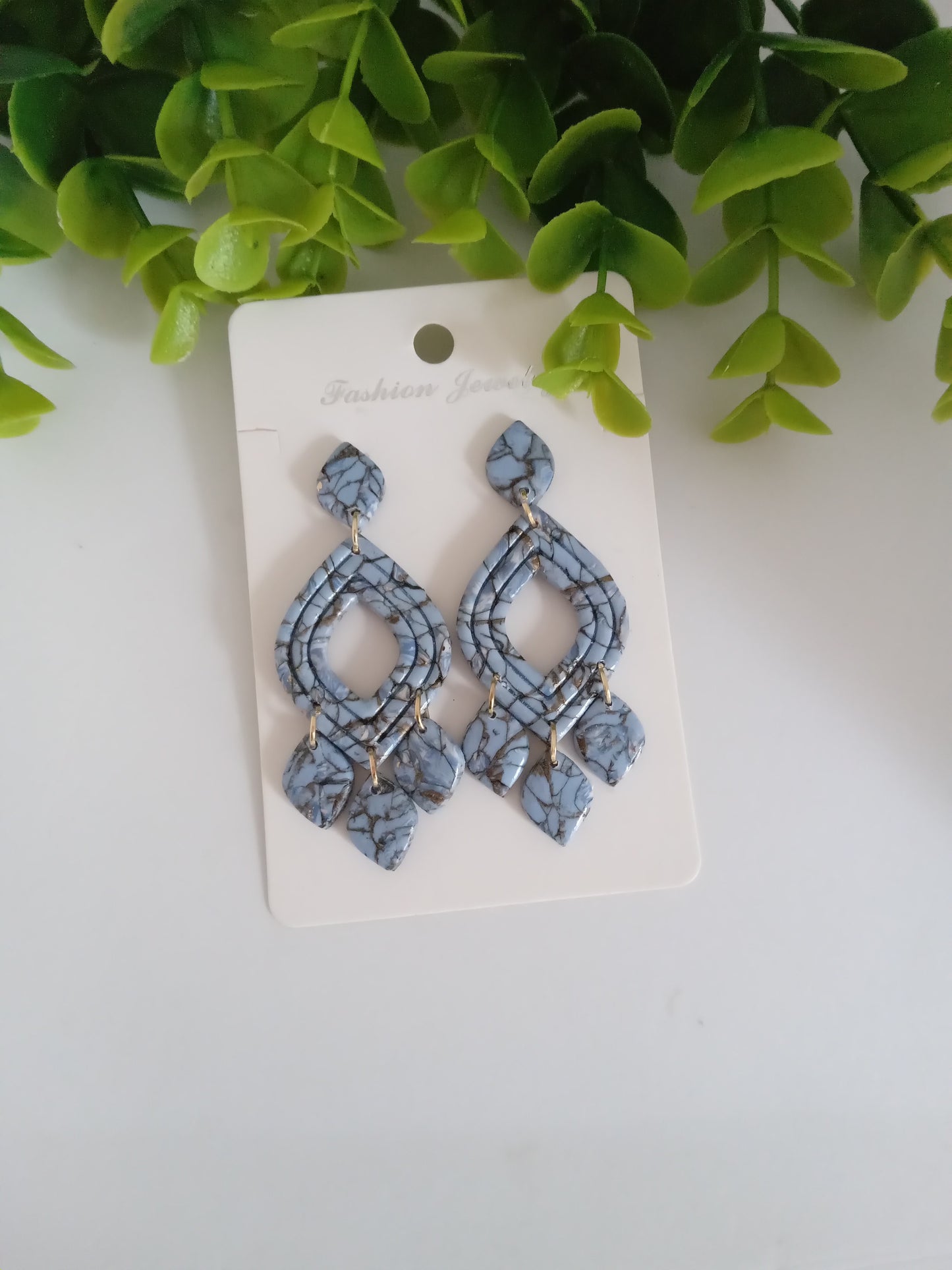 Blue Marble Drop Earrings- Lightweight Fashion Jewelry for Women