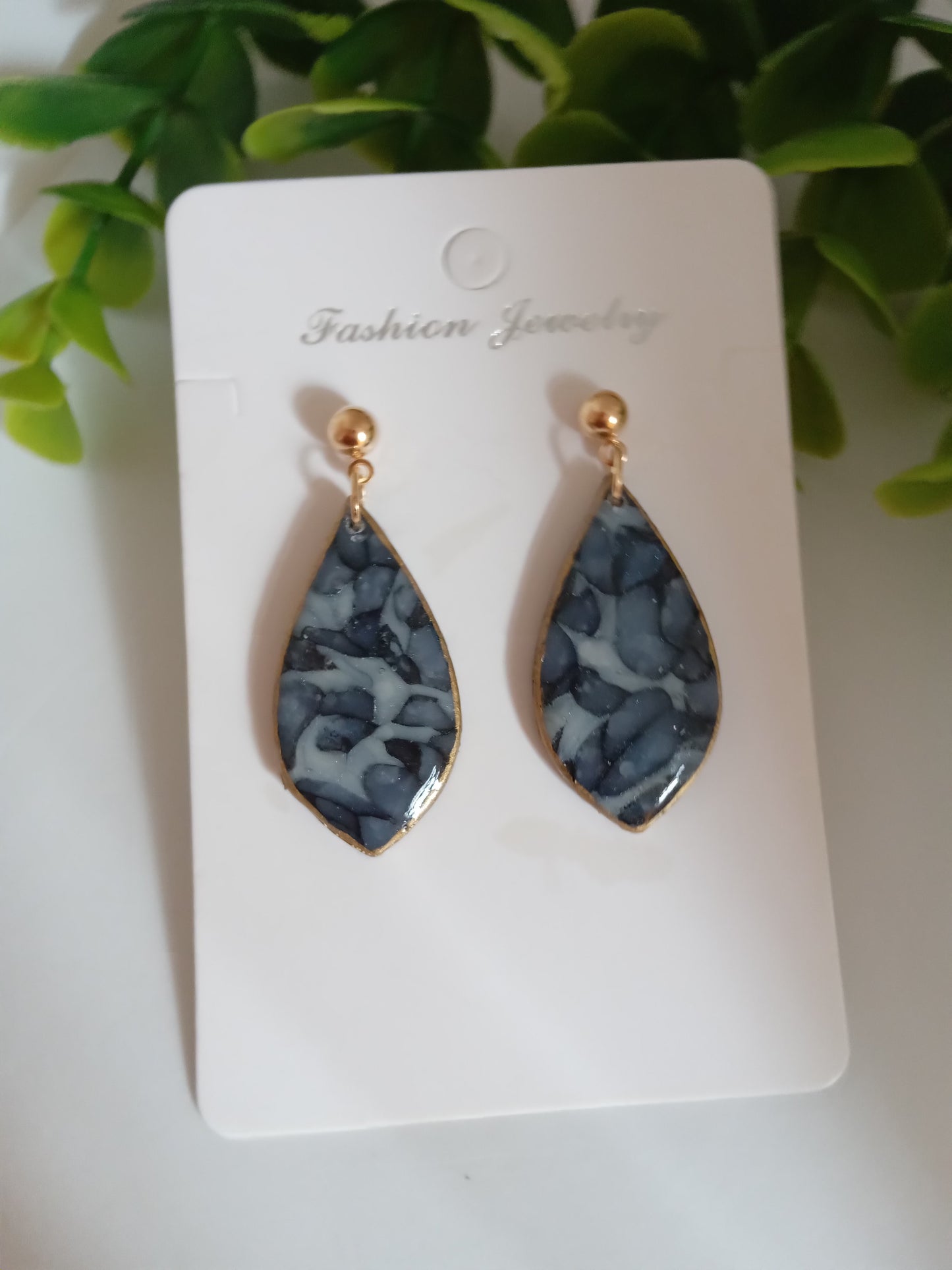 Handmade Blue Marble Resin Drop Earrings - Lightweight &Elegant