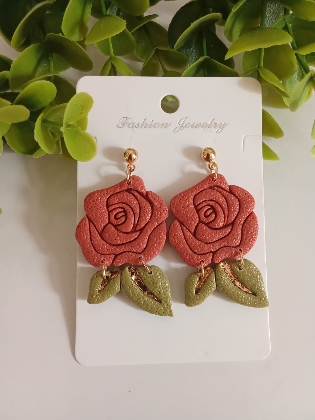 Handmade Polymer Clay Floral Earring Boho Statement Dangle Gift Rose Earring