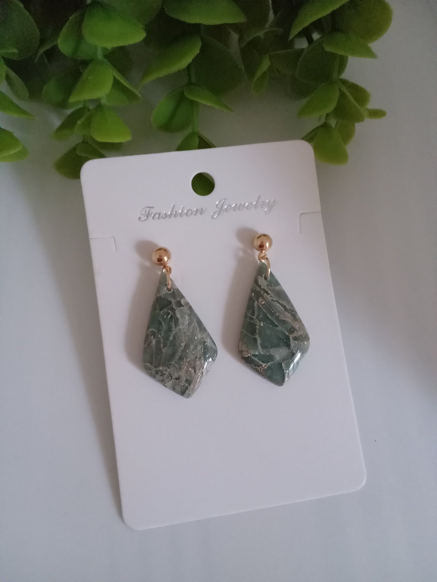 Handmade Green Stone Diamond Drop Earrings - Lightweight Wedding Jewelry