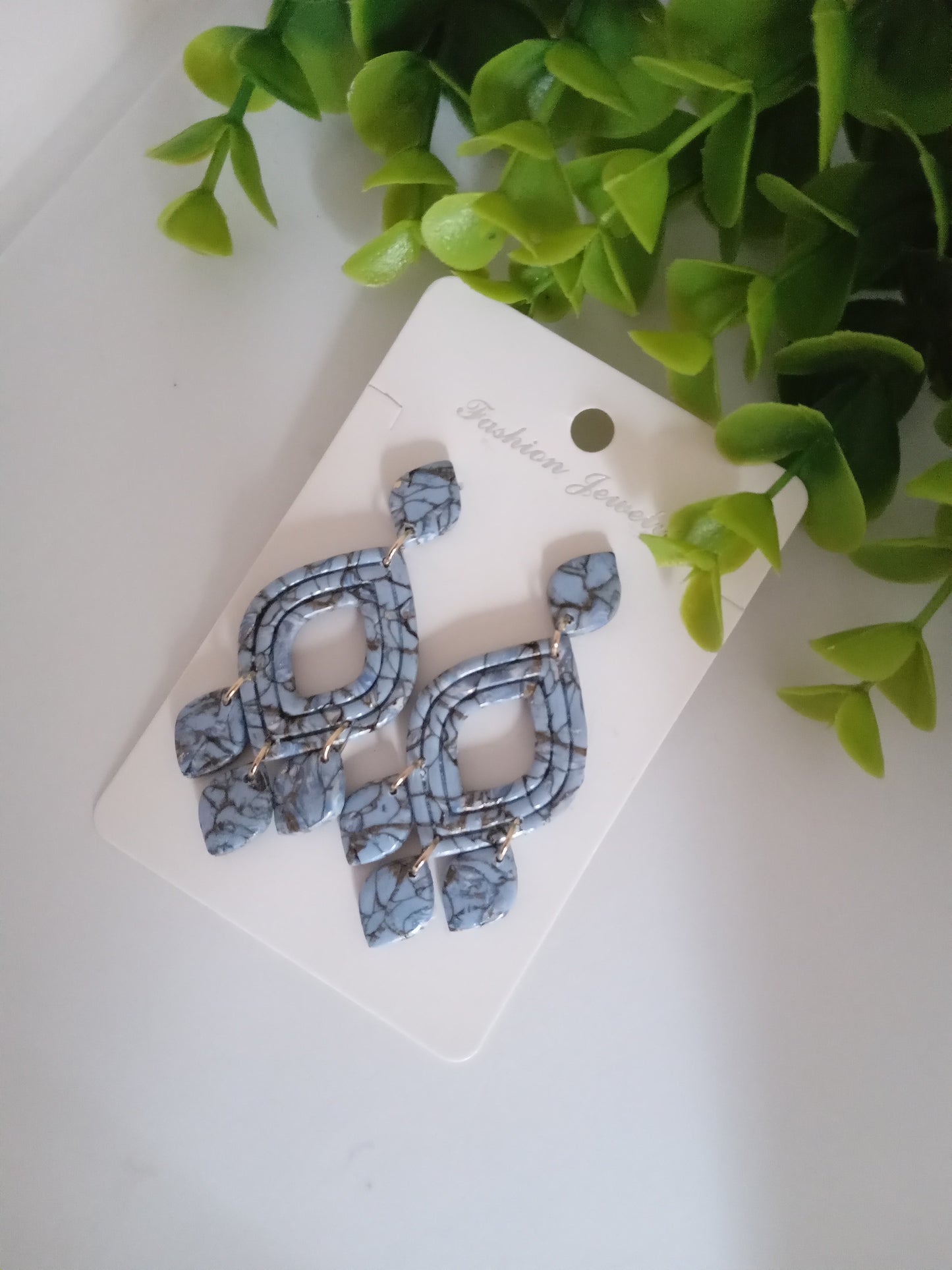Blue Marble Drop Earrings- Lightweight Fashion Jewelry for Women