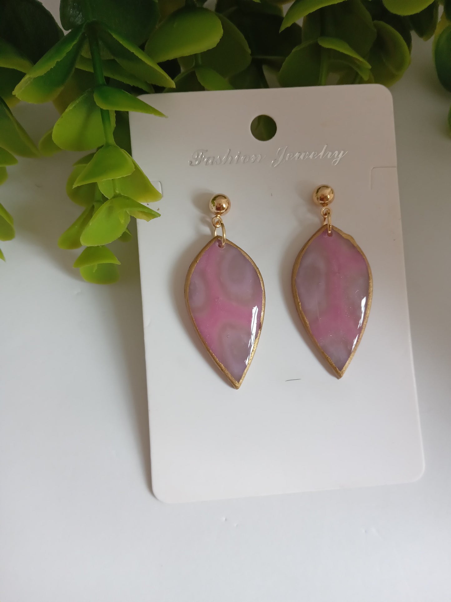 Handmade Pink Teardrop Dangle Earrings – Lightweight Polymer Clay Statement Jewelry, Elegant Drop Earrings for Women
