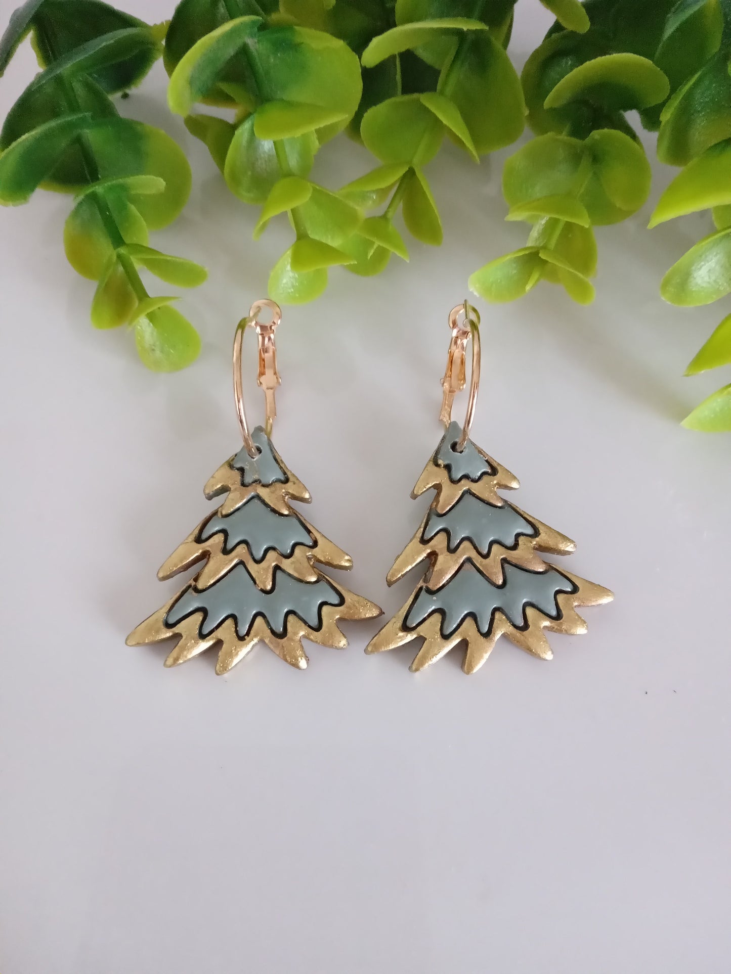 Christmas Tree Hoop Earrings – Handmade Polymer Clay Holiday Jewelry Gift for Women