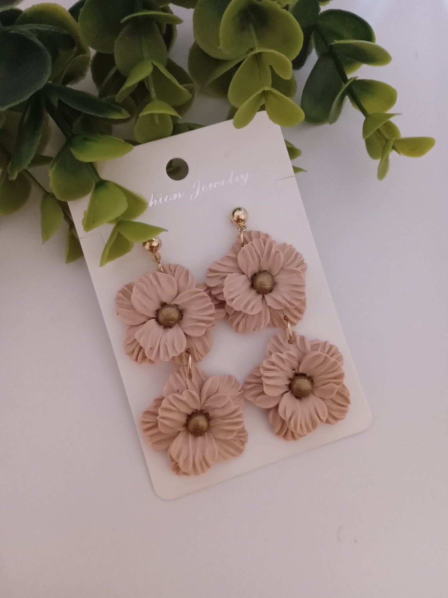 Handmade Dusty Rose Flower Statement Earrings – Lightweight Polymer Clay Floral Jewelry for Women, Elegant Wedding & Everyday Wear