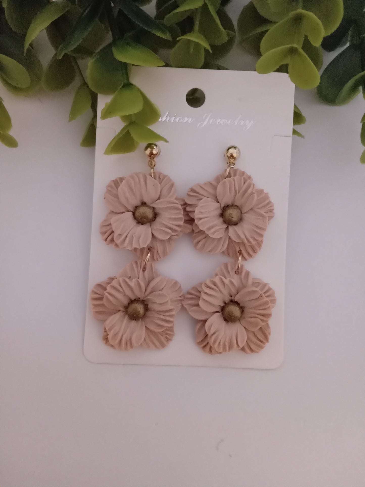 Handmade Dusty Rose Flower Statement Earrings – Lightweight Polymer Clay Floral Jewelry for Women, Elegant Wedding & Everyday Wear