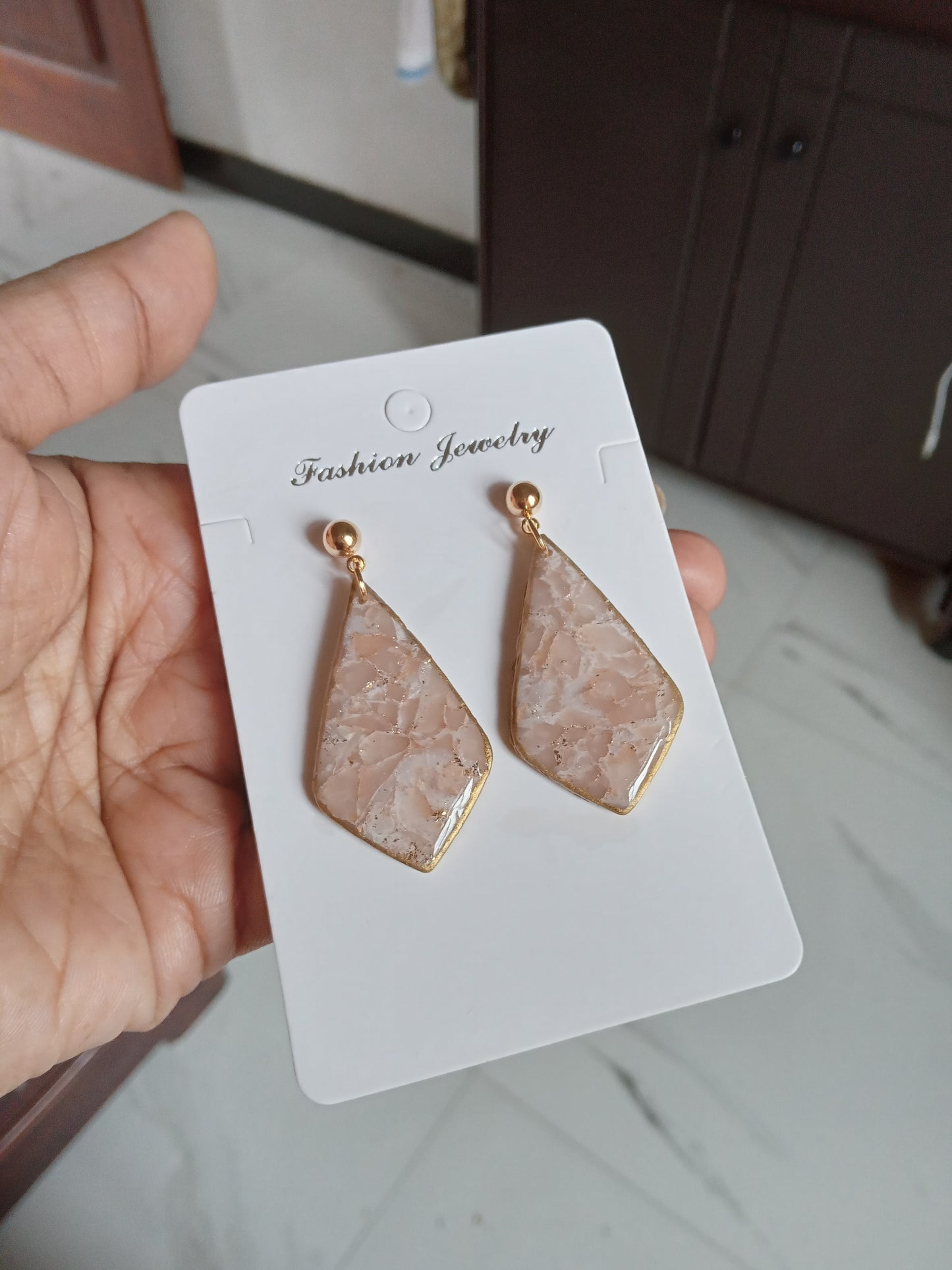 Elegant Pink Stone Drop Earrings – Lightweight Statement Jewelry – Handmade Gift for Women