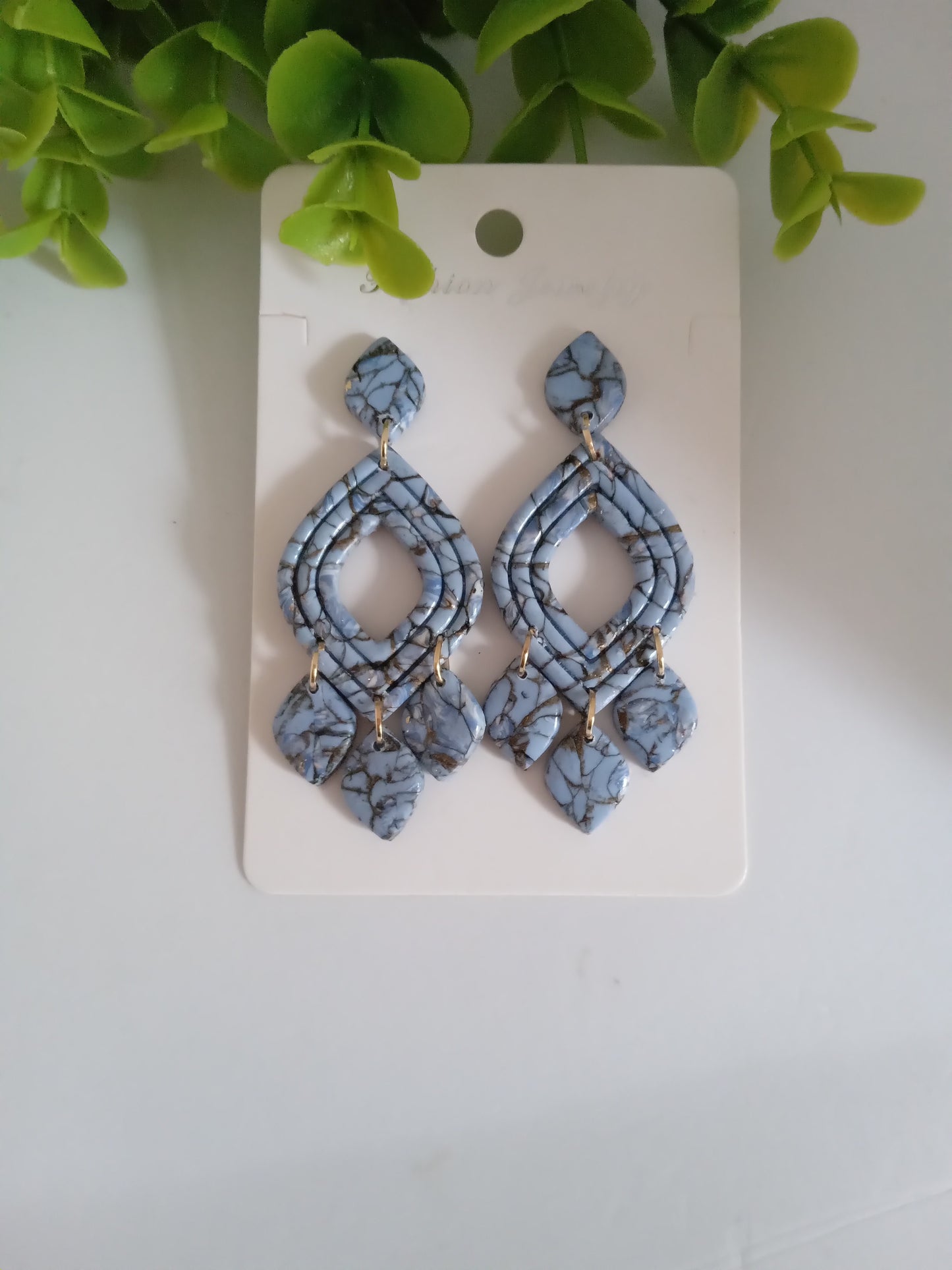 Blue Marble Drop Earrings- Lightweight Fashion Jewelry for Women