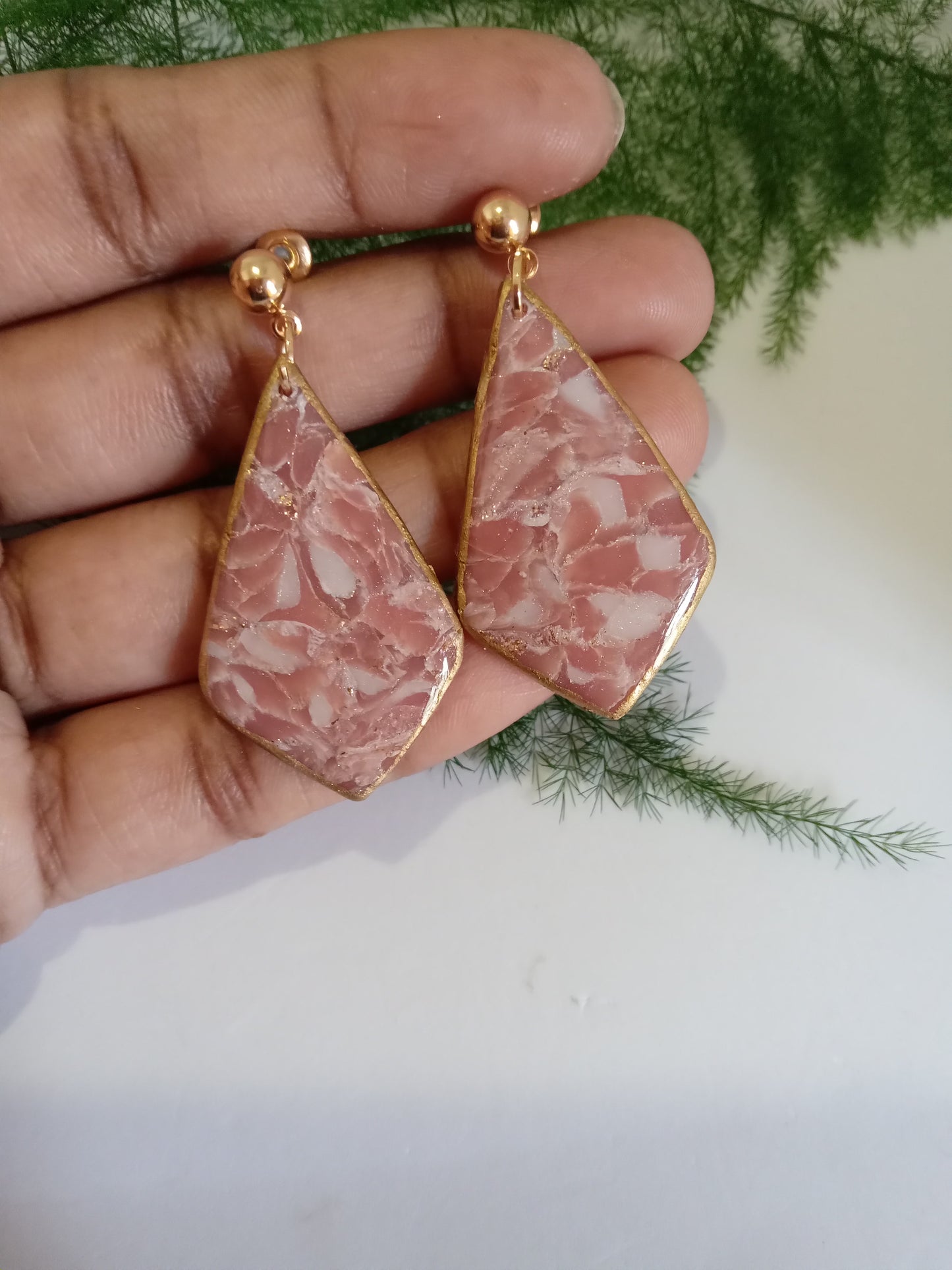 Elegant Pink Marbled Earrings- Handmade Statement Jewelry Gift
