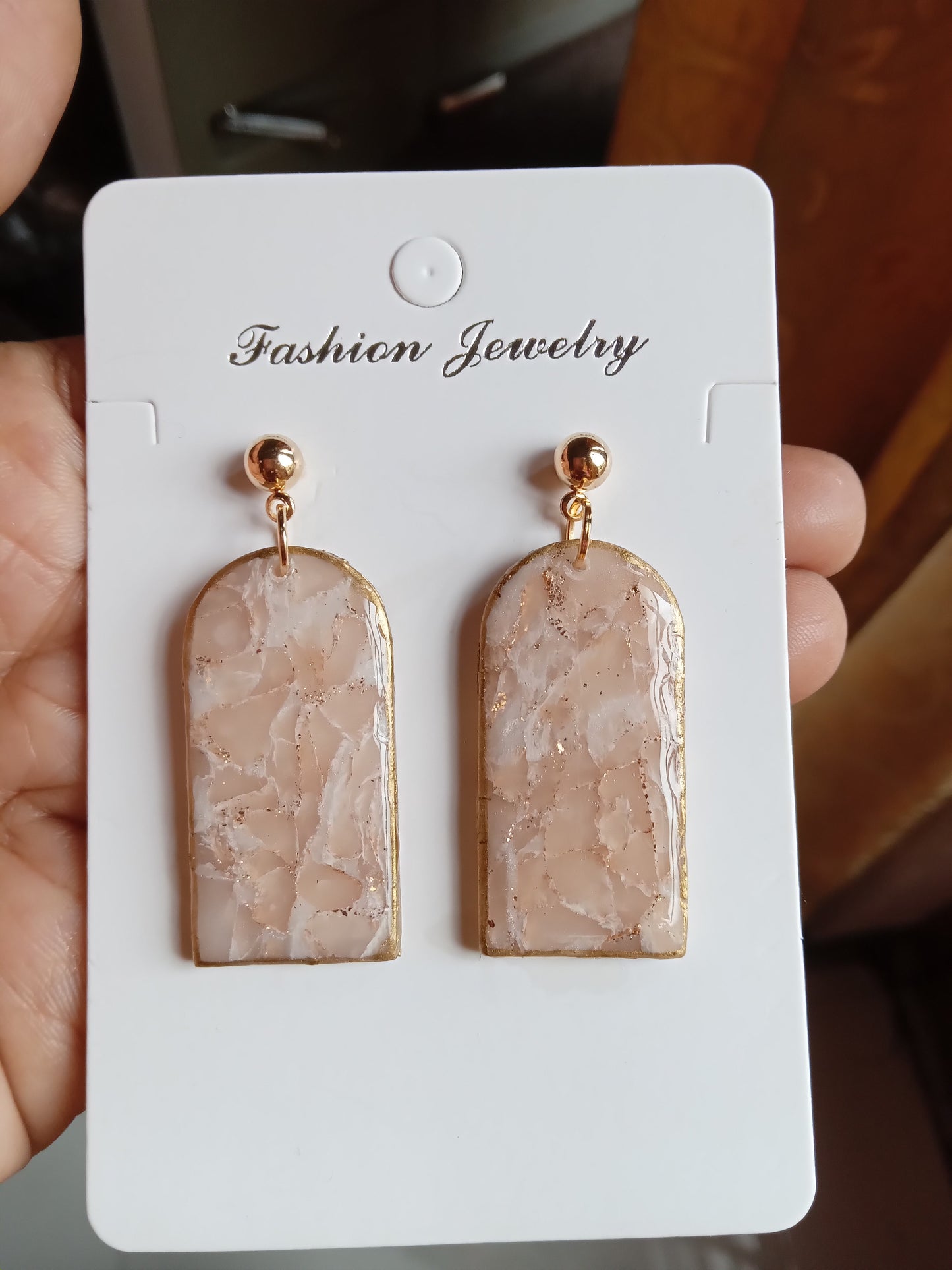 Elegant Pink stone Textured Drop Earrings- Handmade Lightweight Jewelry