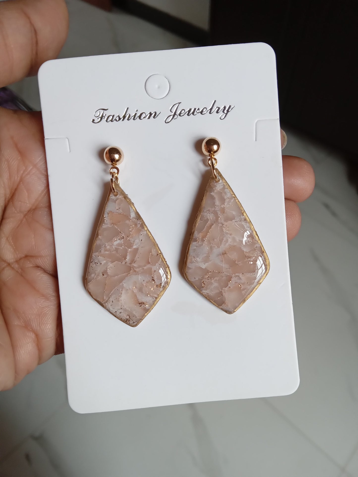 Elegant Pink Stone Drop Earrings – Lightweight Statement Jewelry – Handmade Gift for Women