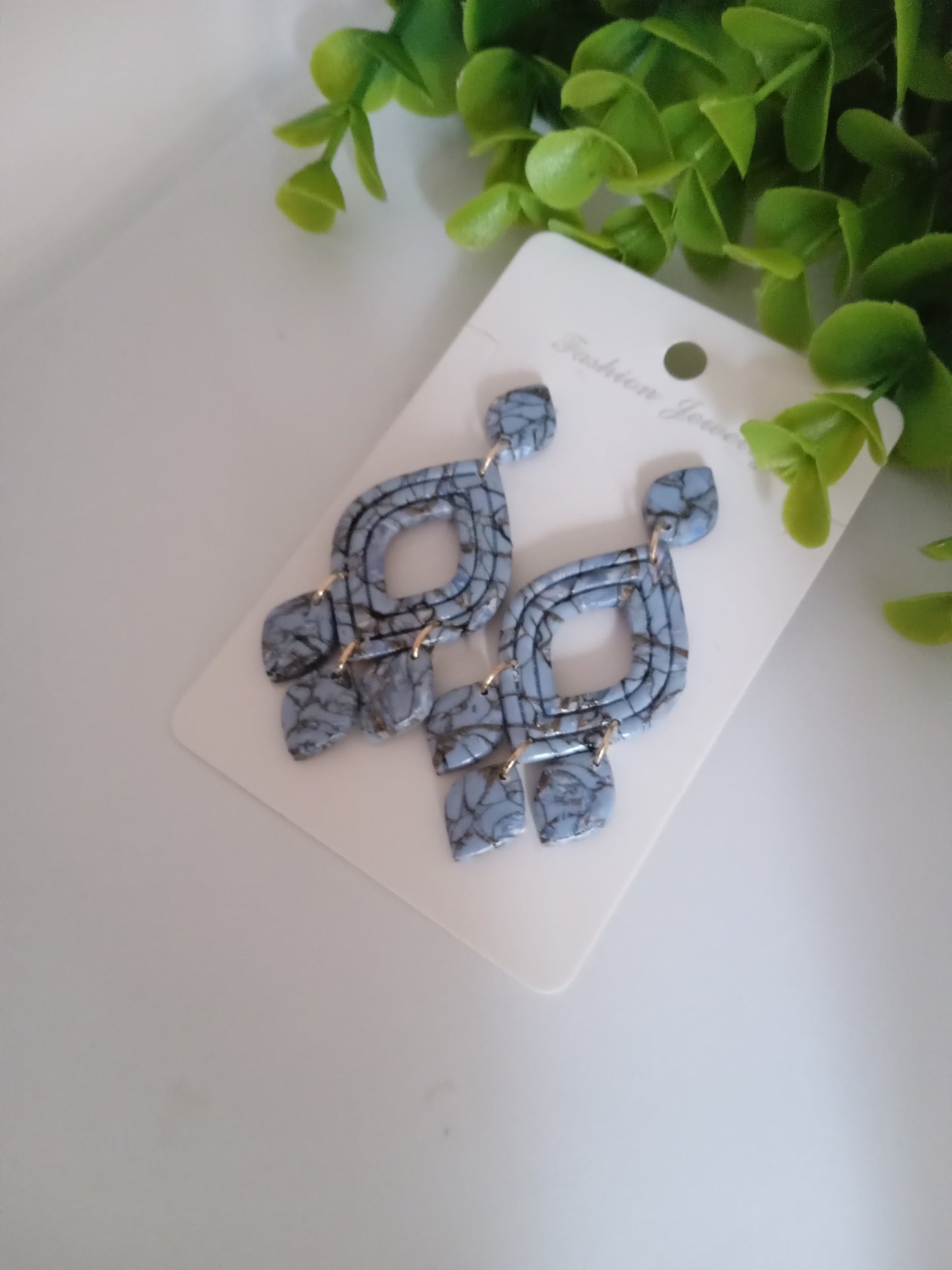 Blue Marble Drop Earrings- Lightweight Fashion Jewelry for Women
