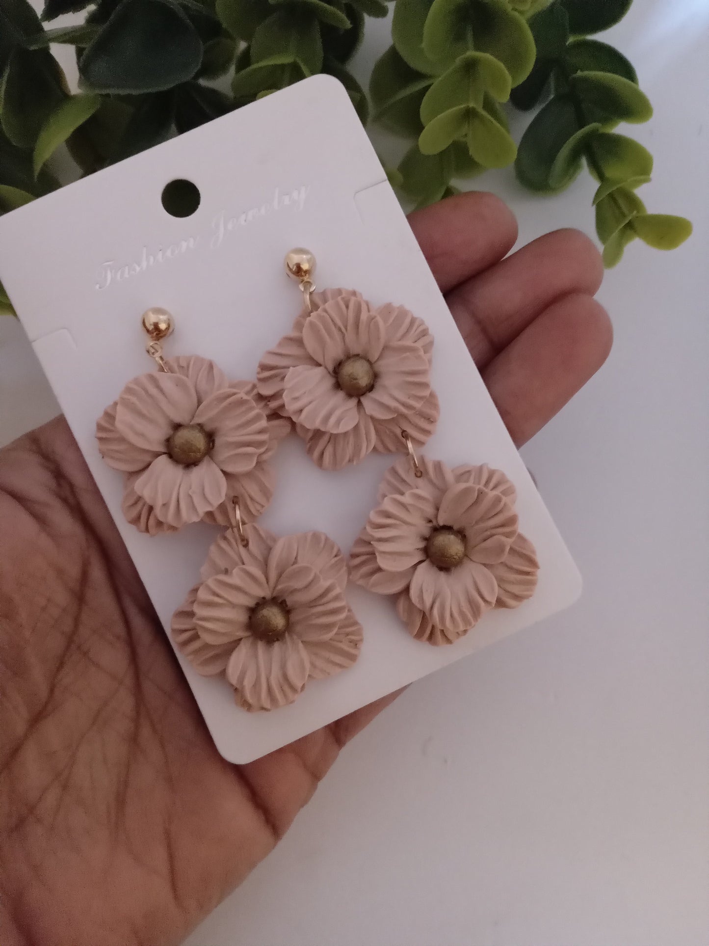 Handmade Dusty Rose Flower Statement Earrings – Lightweight Polymer Clay Floral Jewelry for Women, Elegant Wedding & Everyday Wear