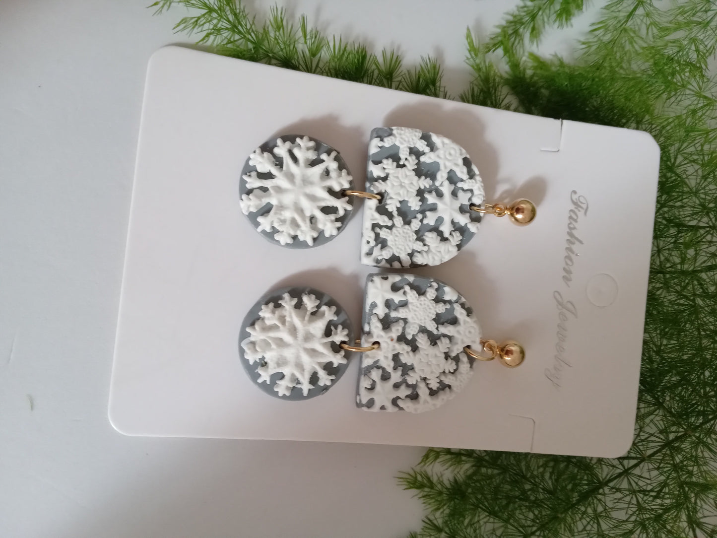 Snowflake Earrings - Winter Polymer Clay Drop Earrings/Handmade Holiday Jewelry