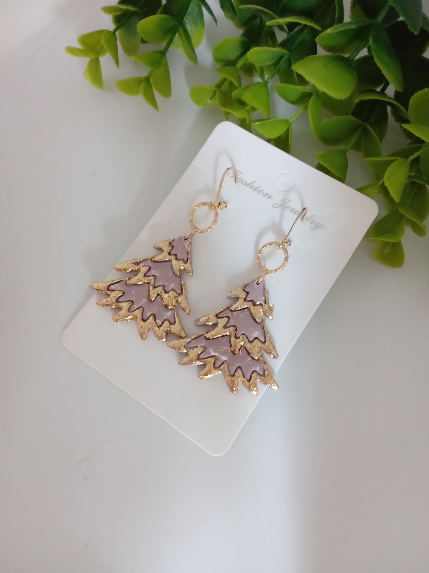 Bold Christmas Tree Polymer Clay Earrings with Gold Foil - Handmade Holiday Jewelry for Women
