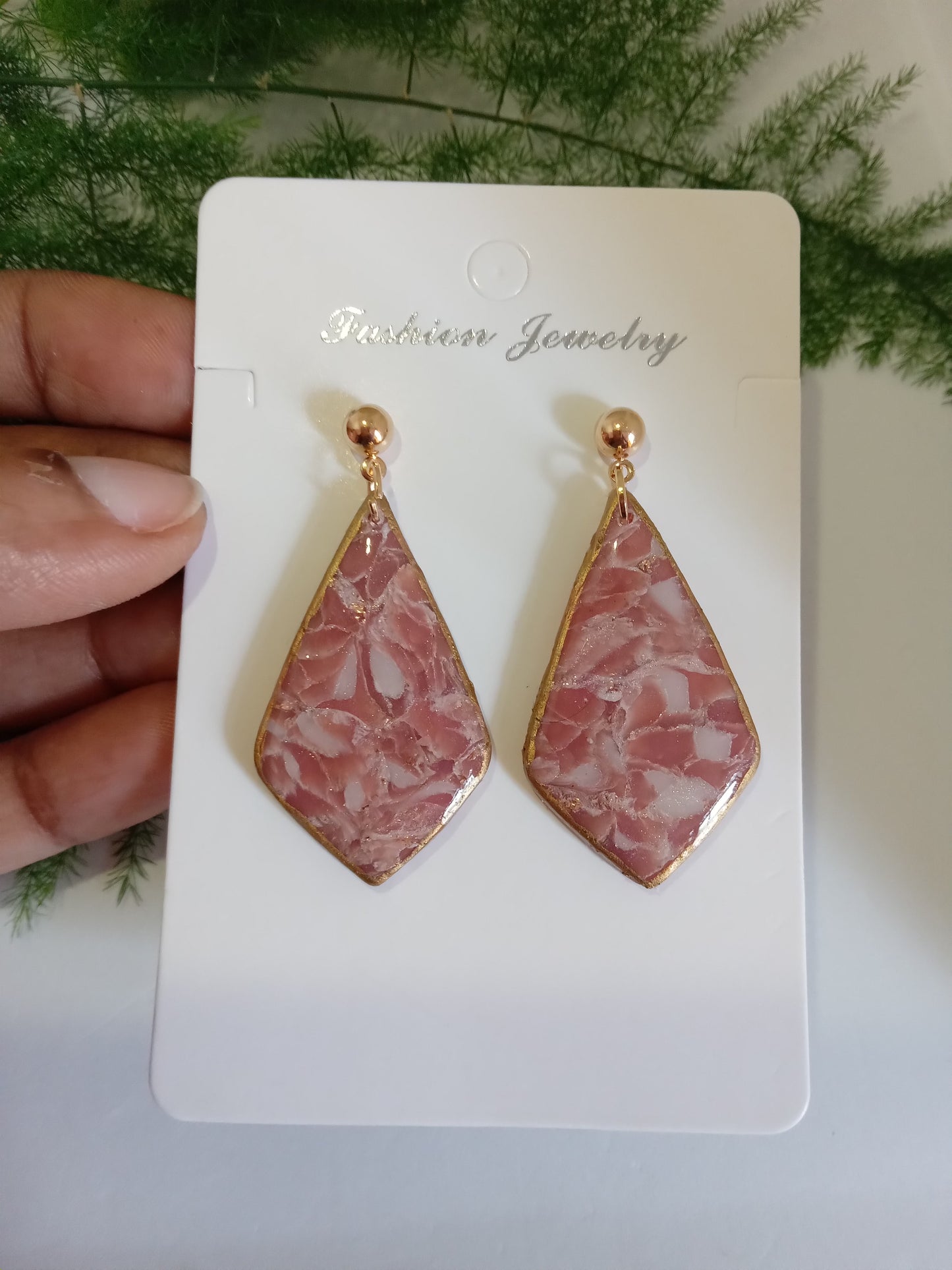 Elegant Pink Marbled Earrings- Handmade Statement Jewelry Gift