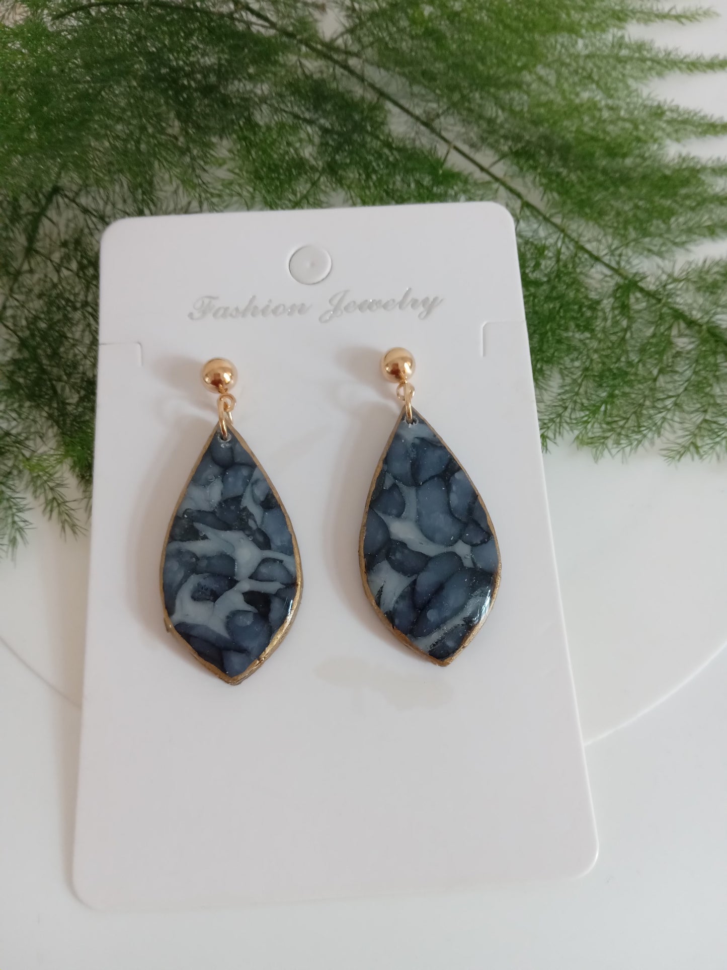 Handmade Blue Marble Resin Drop Earrings - Lightweight &Elegant