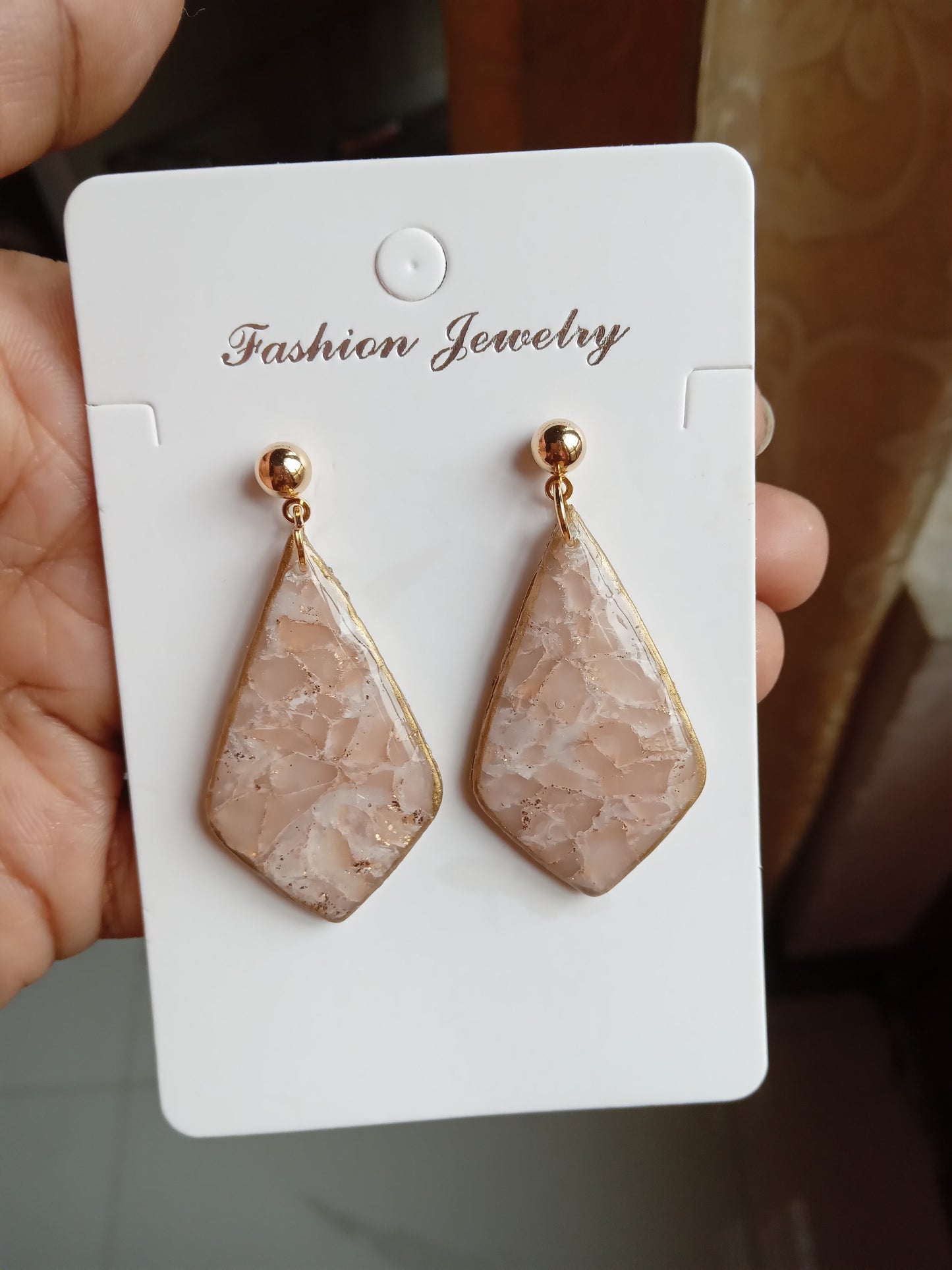 Elegant Pink Stone Drop Earrings – Lightweight Statement Jewelry – Handmade Gift for Women