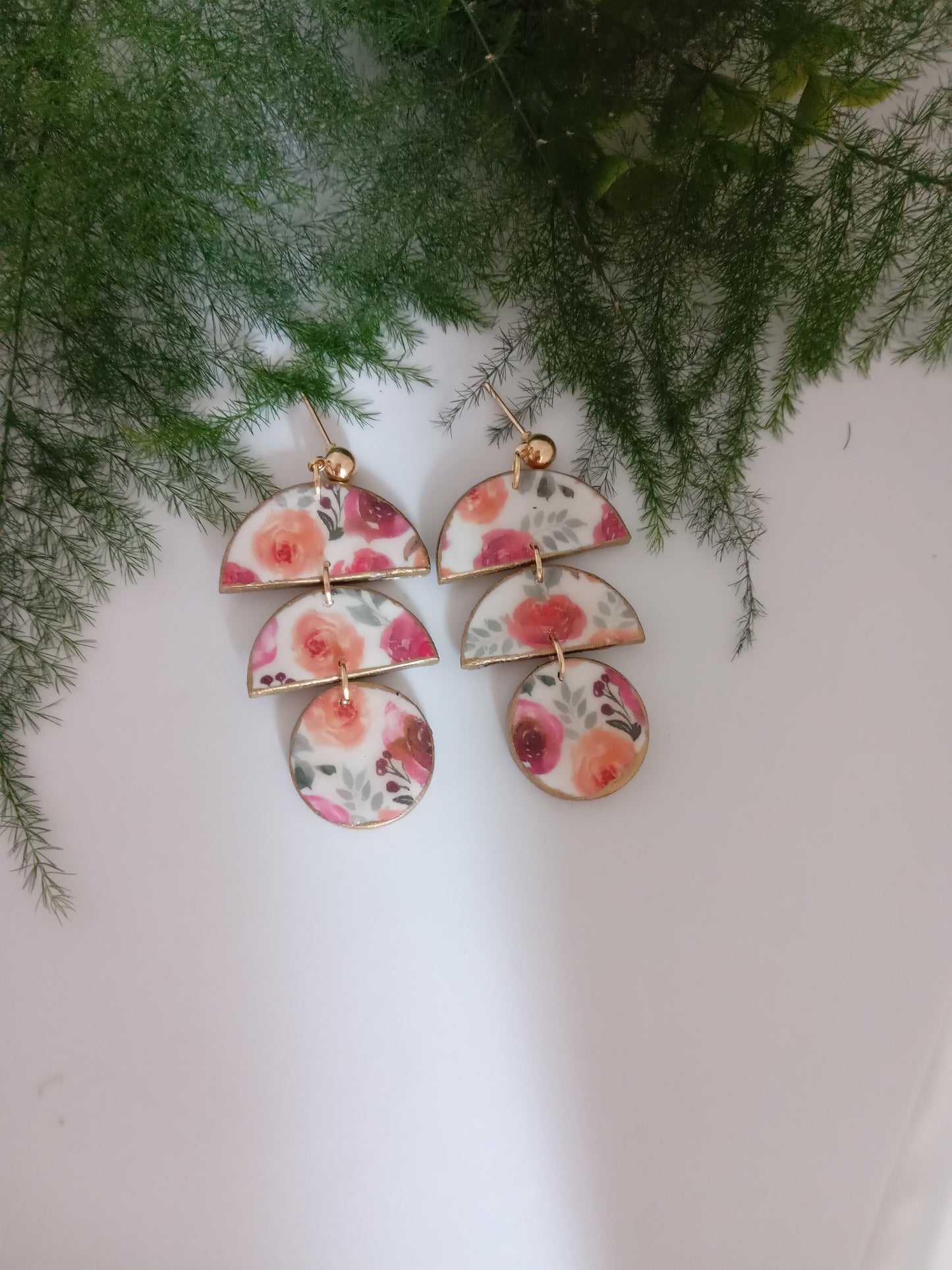 Floral Clay Dangle Earrings- Romantic Summer Statement Jewelry
