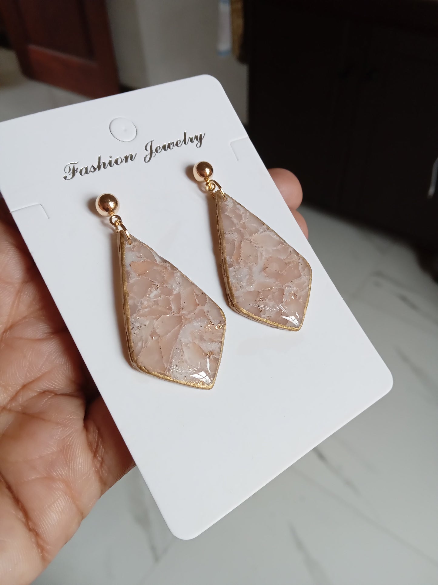 Elegant Pink Stone Drop Earrings – Lightweight Statement Jewelry – Handmade Gift for Women