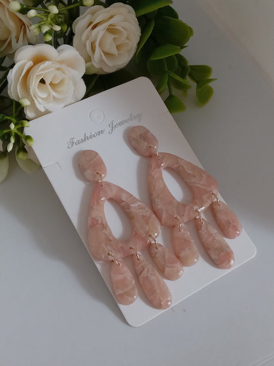 Blush Pink Statement Polymer Clay Earrings - Lightweight Dangle Jewelry