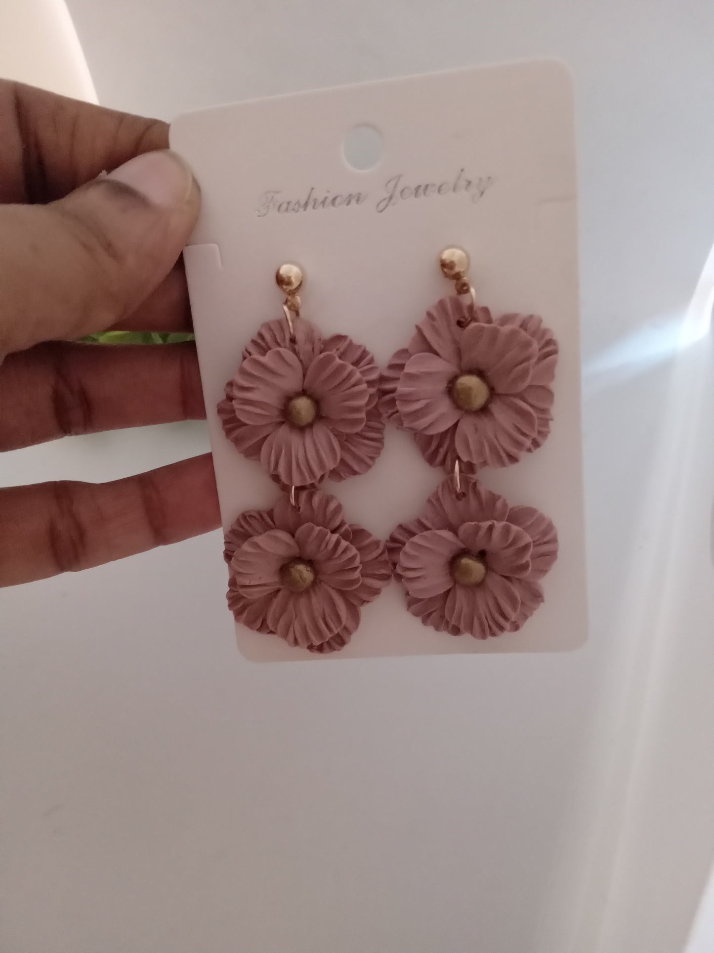 Handmade Dusty Rose Flower Statement Earrings – Lightweight Polymer Clay Floral Jewelry for Women, Elegant Wedding & Everyday Wear