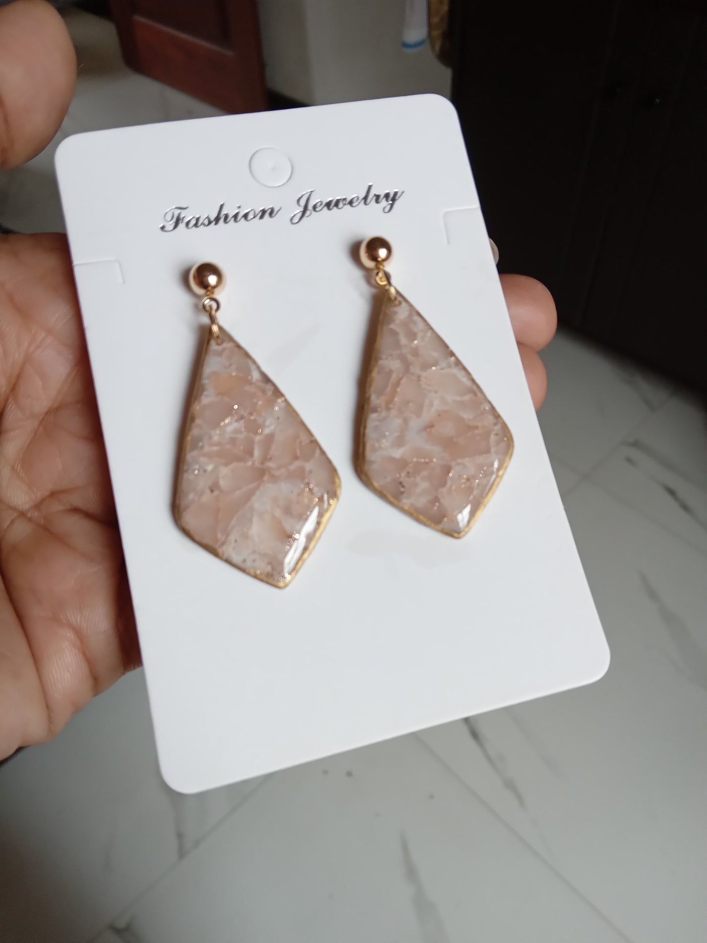 Elegant Pink Stone Drop Earrings – Lightweight Statement Jewelry – Handmade Gift for Women