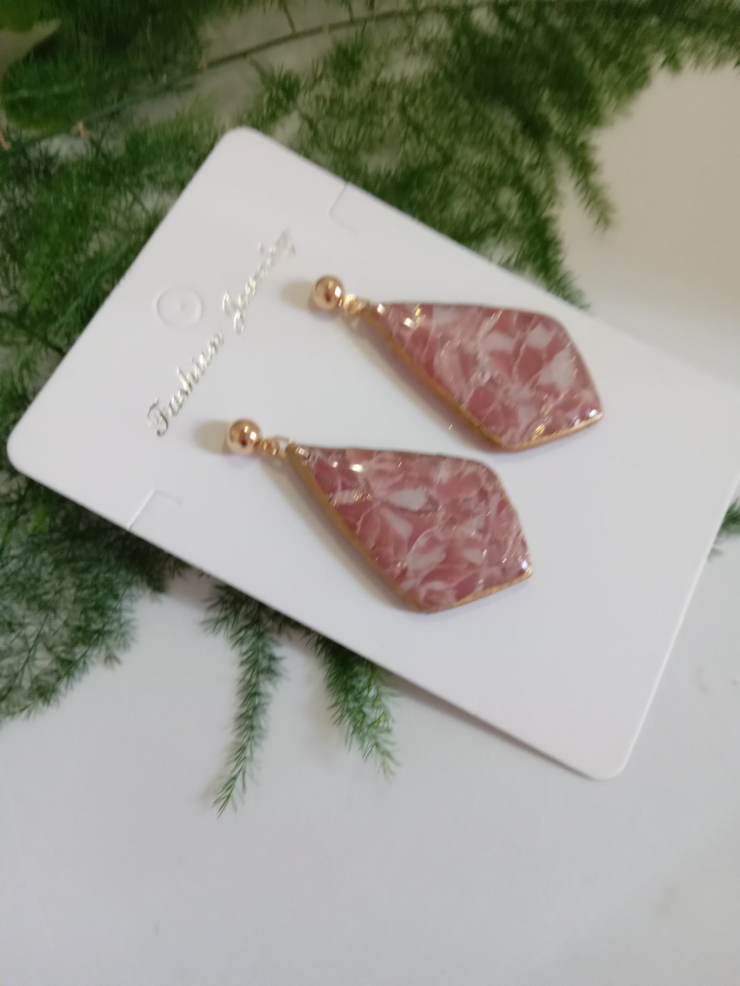 Elegant Pink Marbled Earrings- Handmade Statement Jewelry Gift