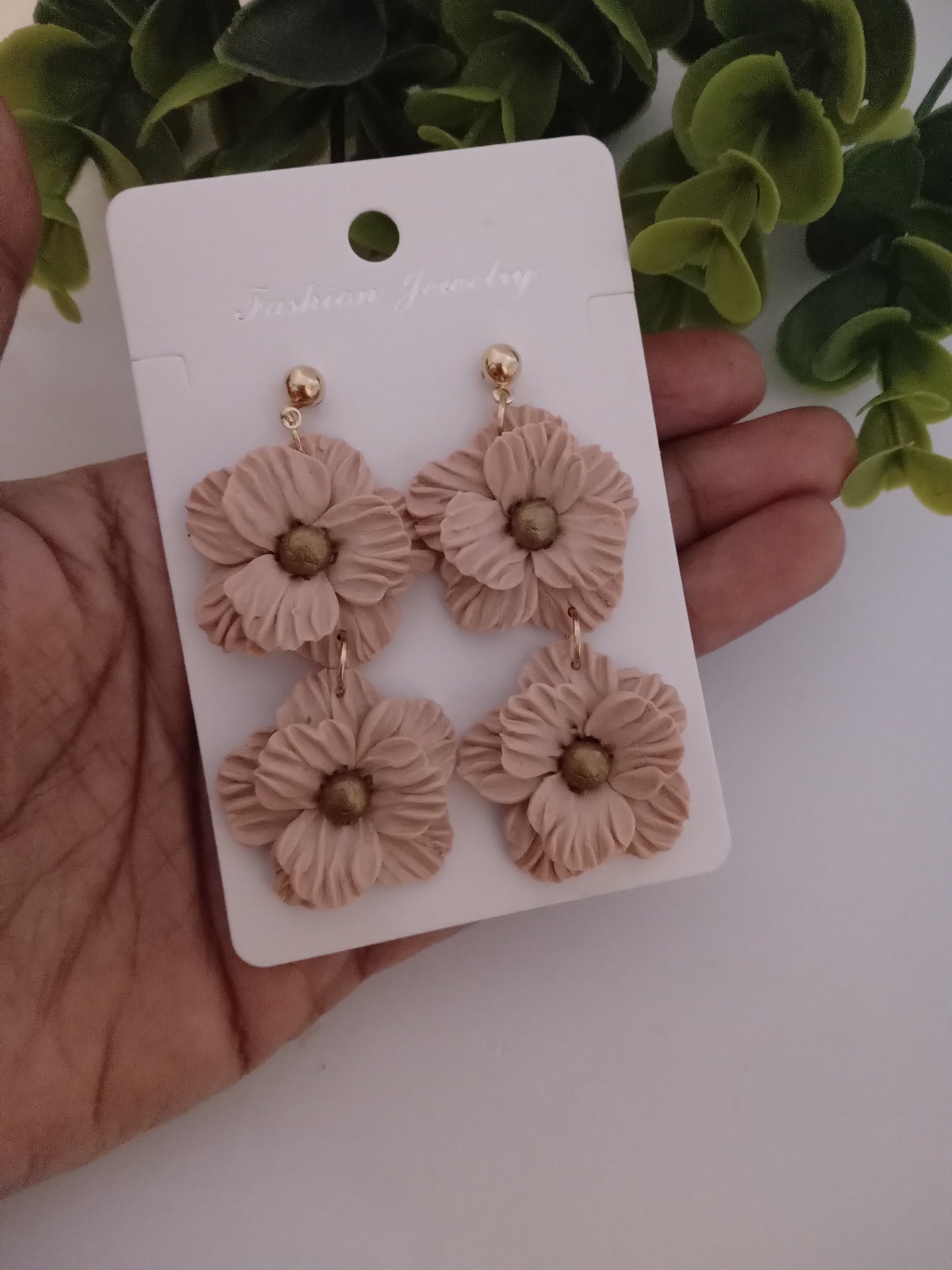 Handmade Dusty Rose Flower Statement Earrings – Lightweight Polymer Clay Floral Jewelry for Women, Elegant Wedding & Everyday Wear