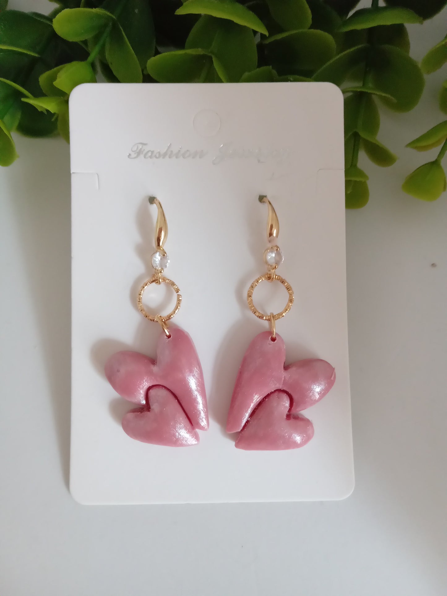 Handmade Pink Heart Polymer Clay Earrings - Lightweight Romantic Dangle Jewelry for Women