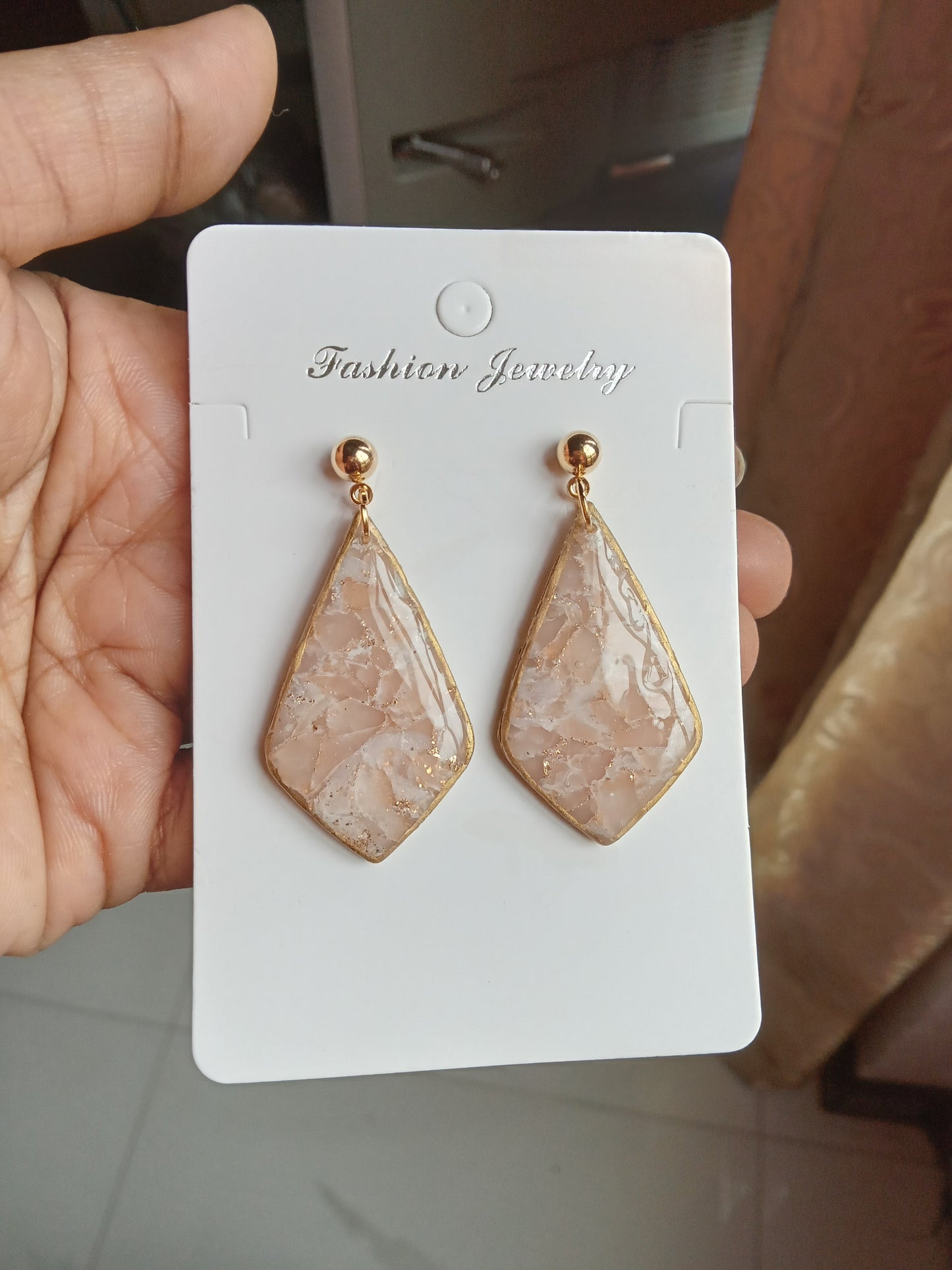 Elegant Pink Stone Drop Earrings – Lightweight Statement Jewelry – Handmade Gift for Women