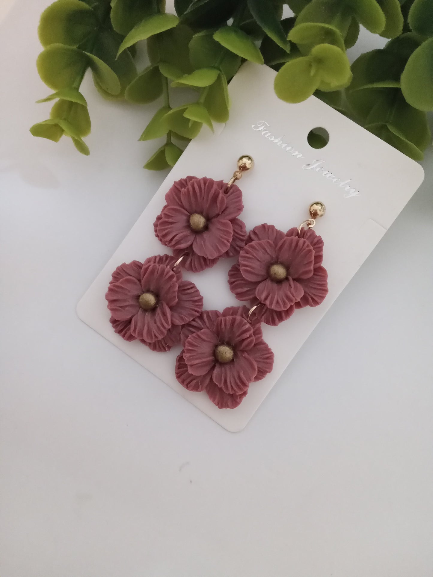 Handmade Dusty Rose Flower Statement Earrings – Lightweight Polymer Clay Floral Jewelry for Women, Elegant Wedding & Everyday Wear