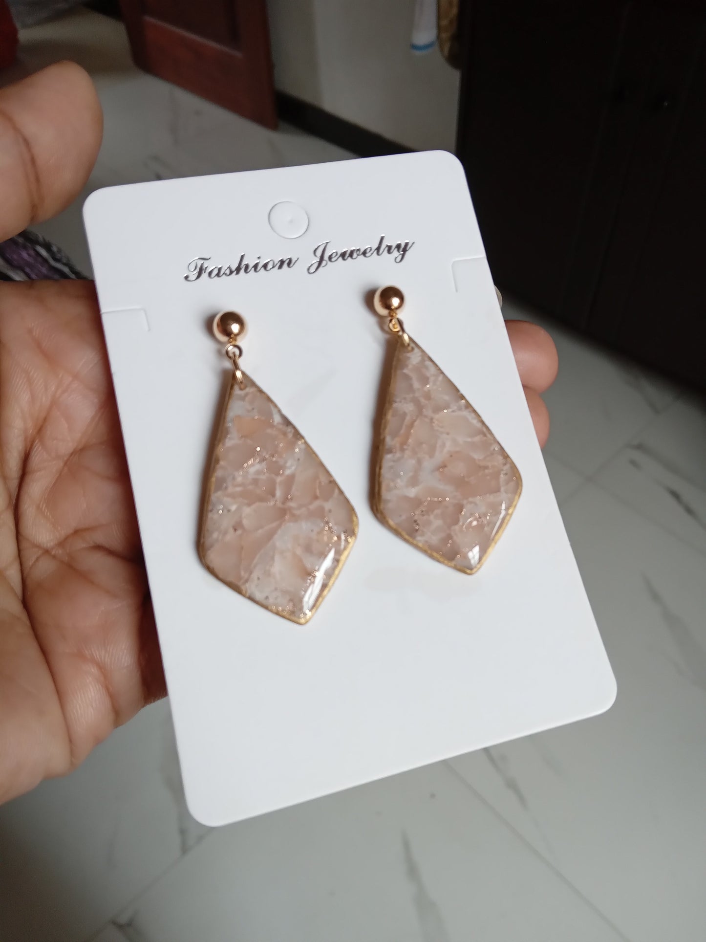 Elegant Pink Stone Drop Earrings – Lightweight Statement Jewelry – Handmade Gift for Women