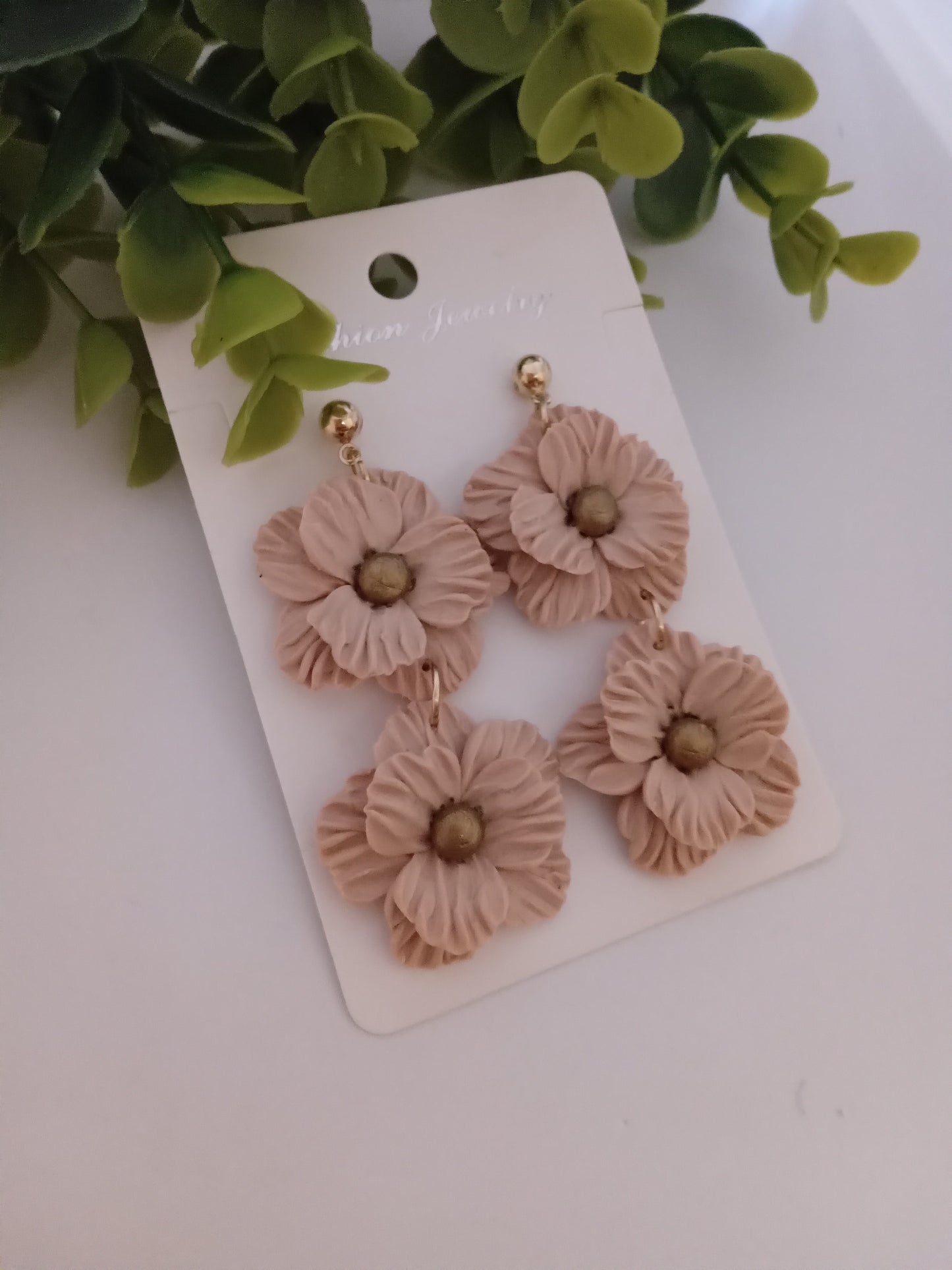 Handmade Dusty Rose Flower Statement Earrings – Lightweight Polymer Clay Floral Jewelry for Women, Elegant Wedding & Everyday Wear