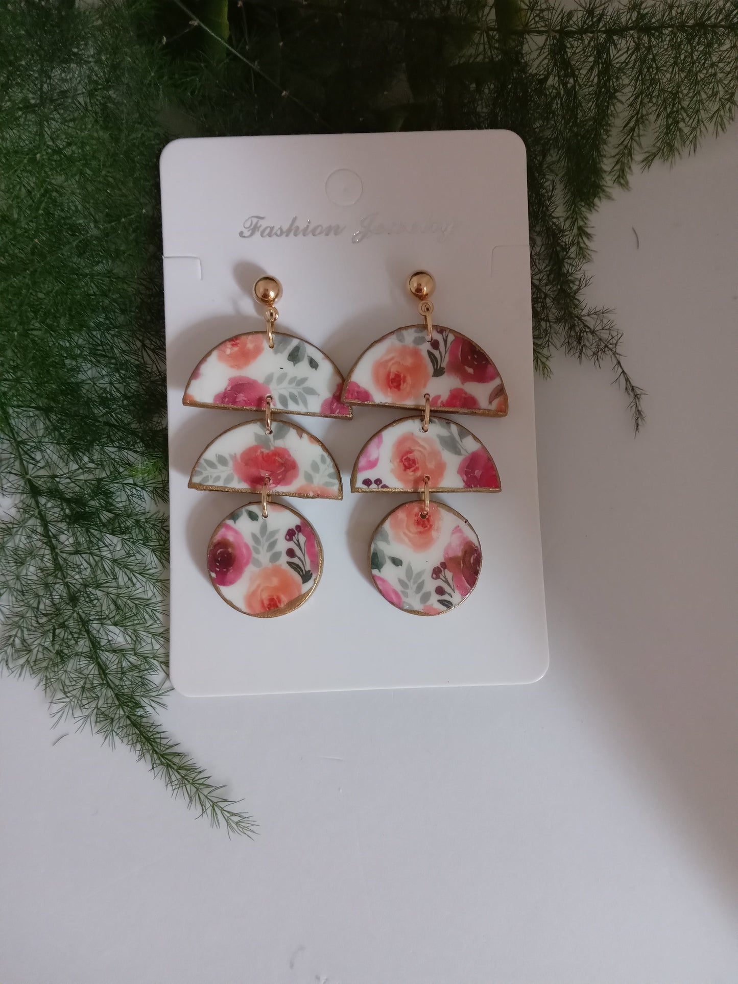 Floral Clay Dangle Earrings- Romantic Summer Statement Jewelry