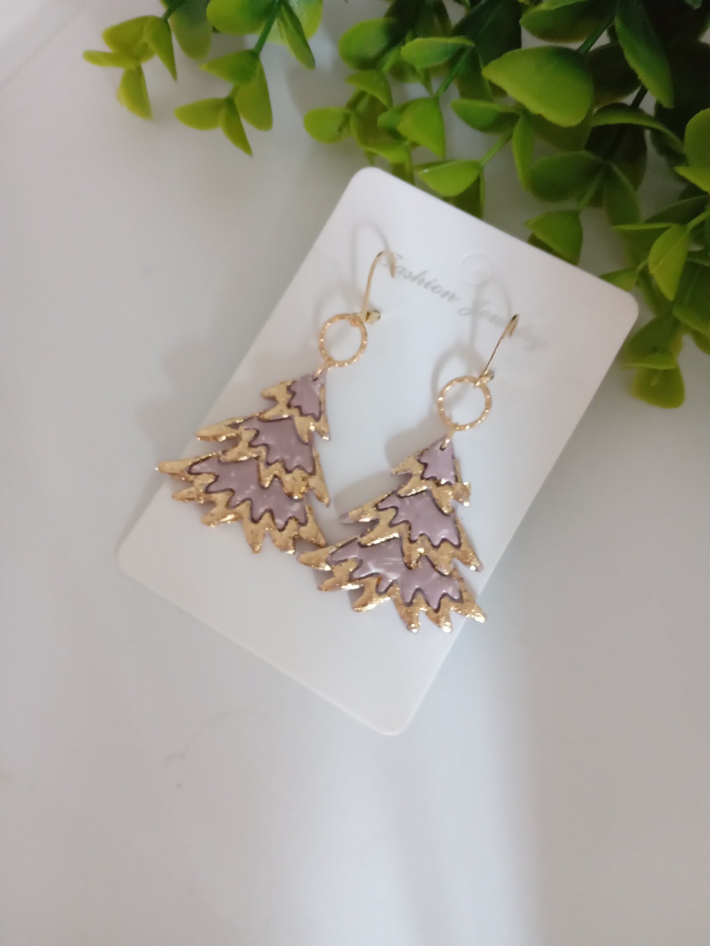 Bold Christmas Tree Polymer Clay Earrings with Gold Foil - Handmade Holiday Jewelry for Women