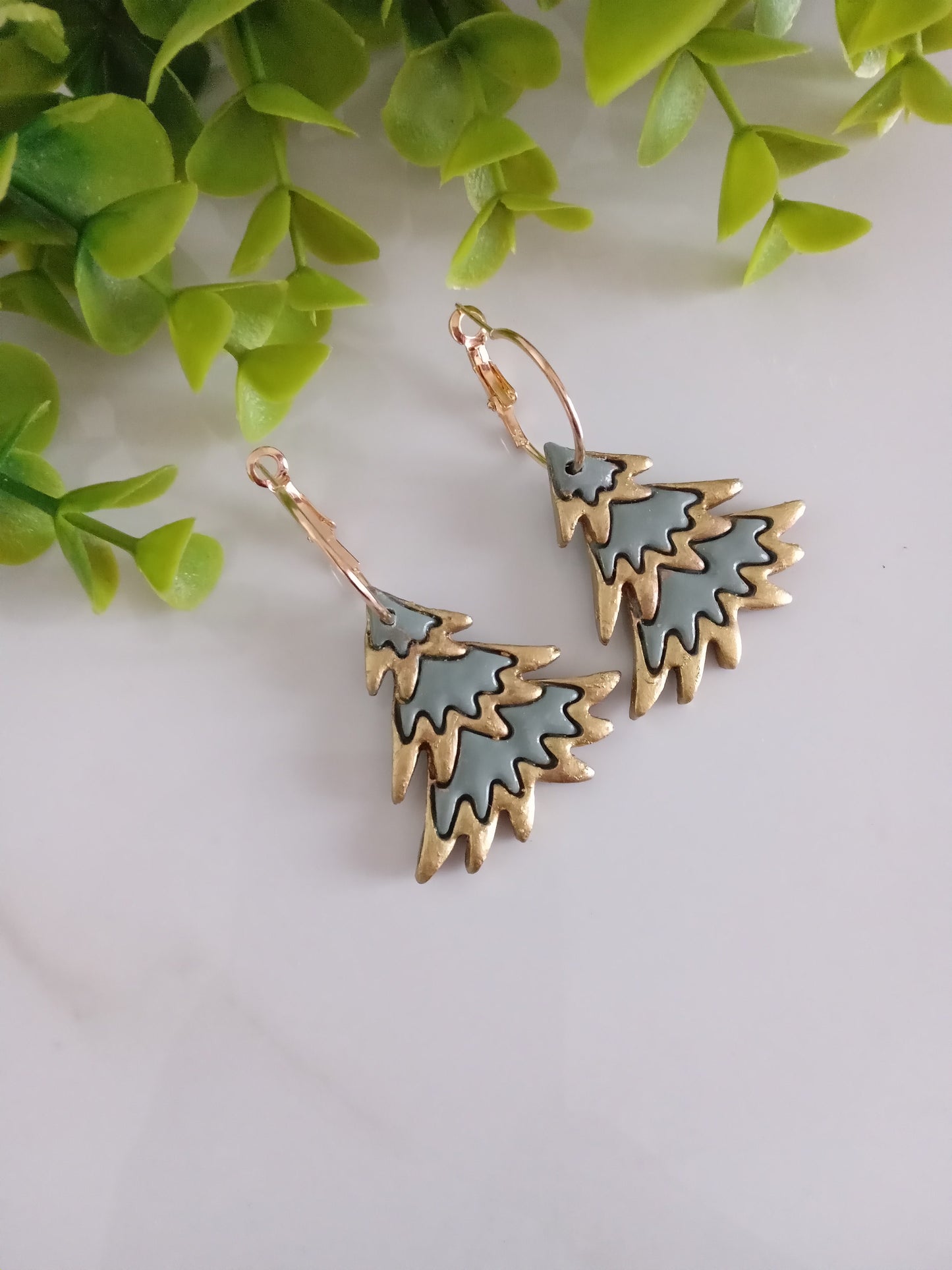 Christmas Tree Hoop Earrings – Handmade Polymer Clay Holiday Jewelry Gift for Women