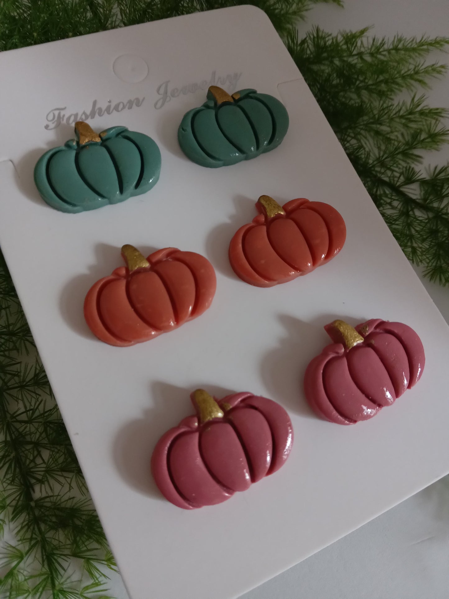 Pumpkin Stud Earrings – Handmade Polymer Clay Fall Jewelry Set (3 Pairs)